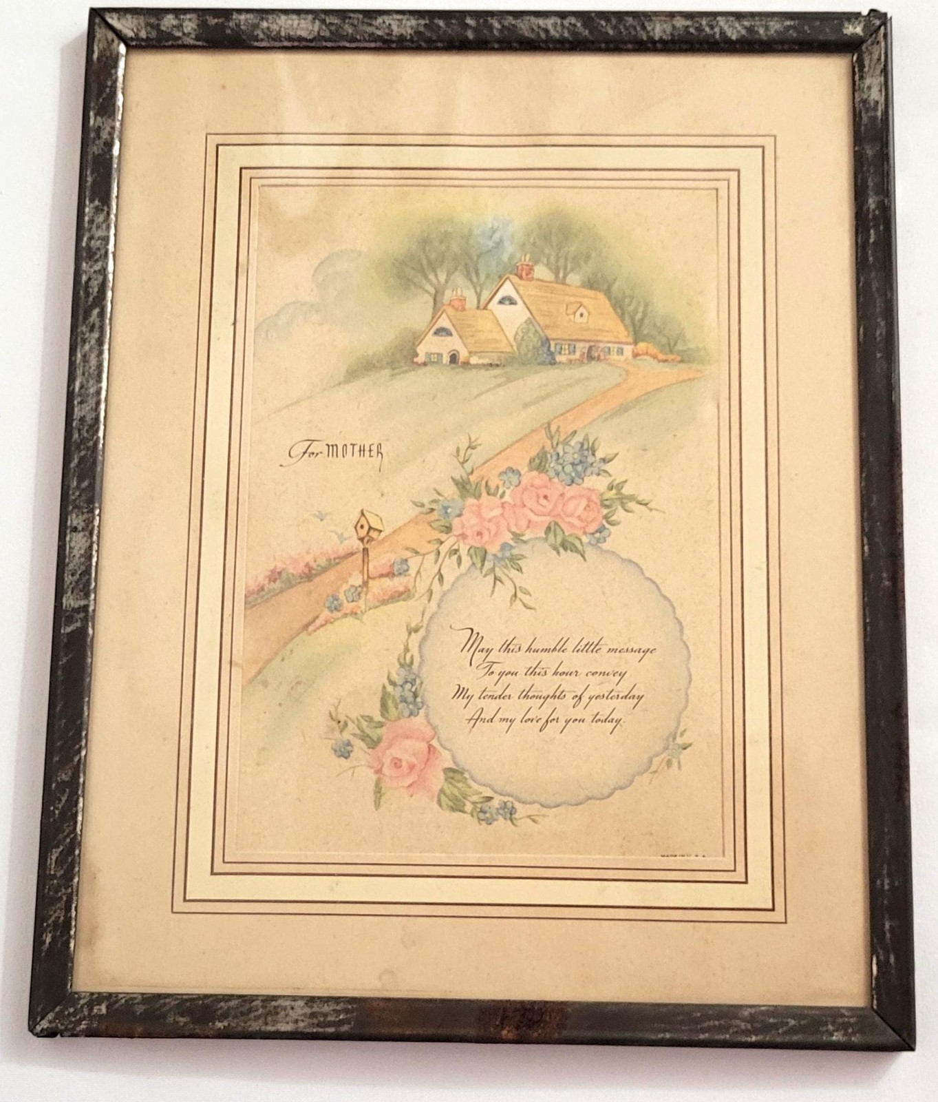 Vintage «For Mother» Poem 1950s Watercolor 8.25″x 10.25″ Metal Frame w/Glass
