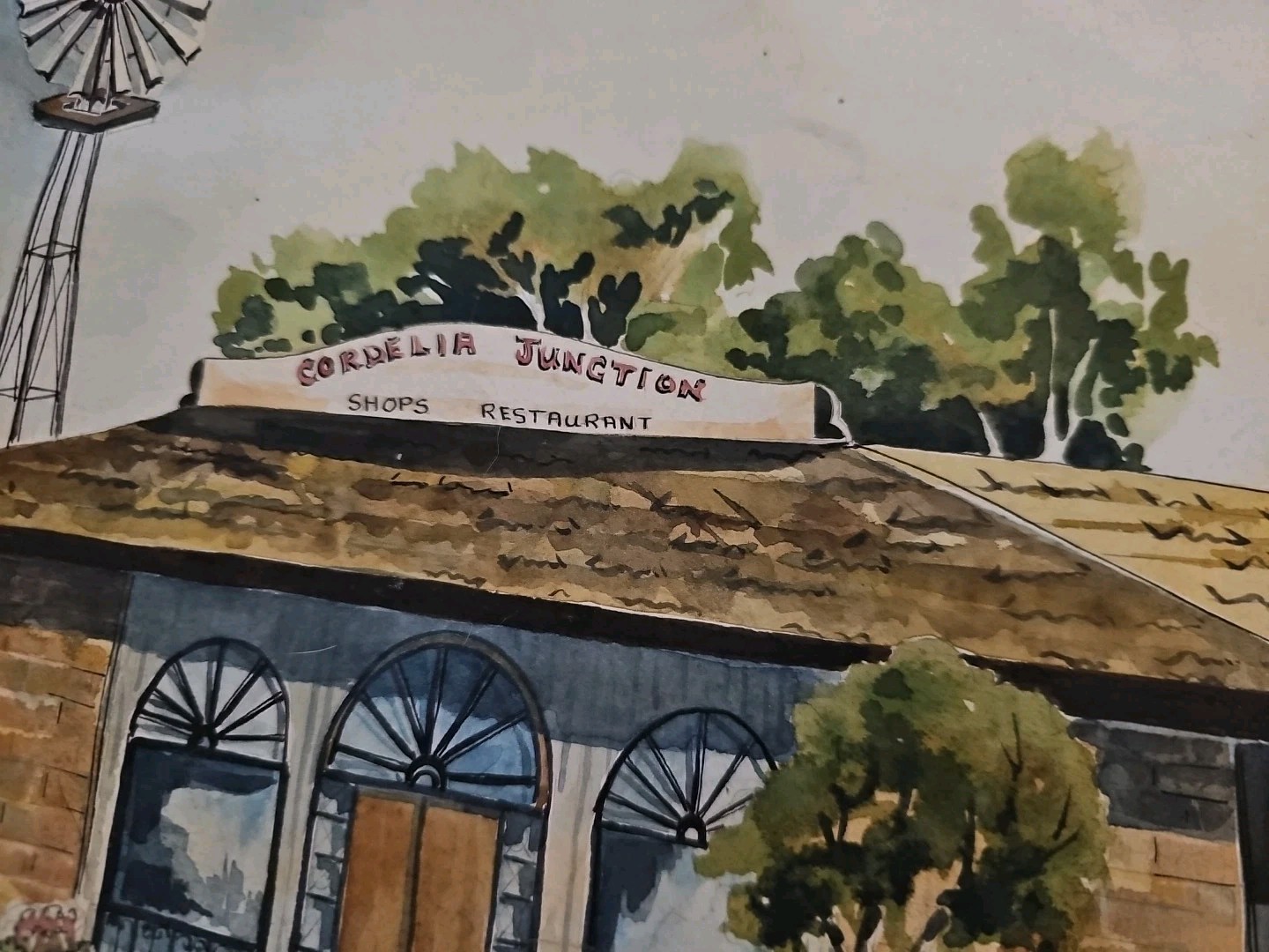 1976 B Wyeth Cordelia Junction Watercolor Fairfield CA Train Cars Arches 30×22.5