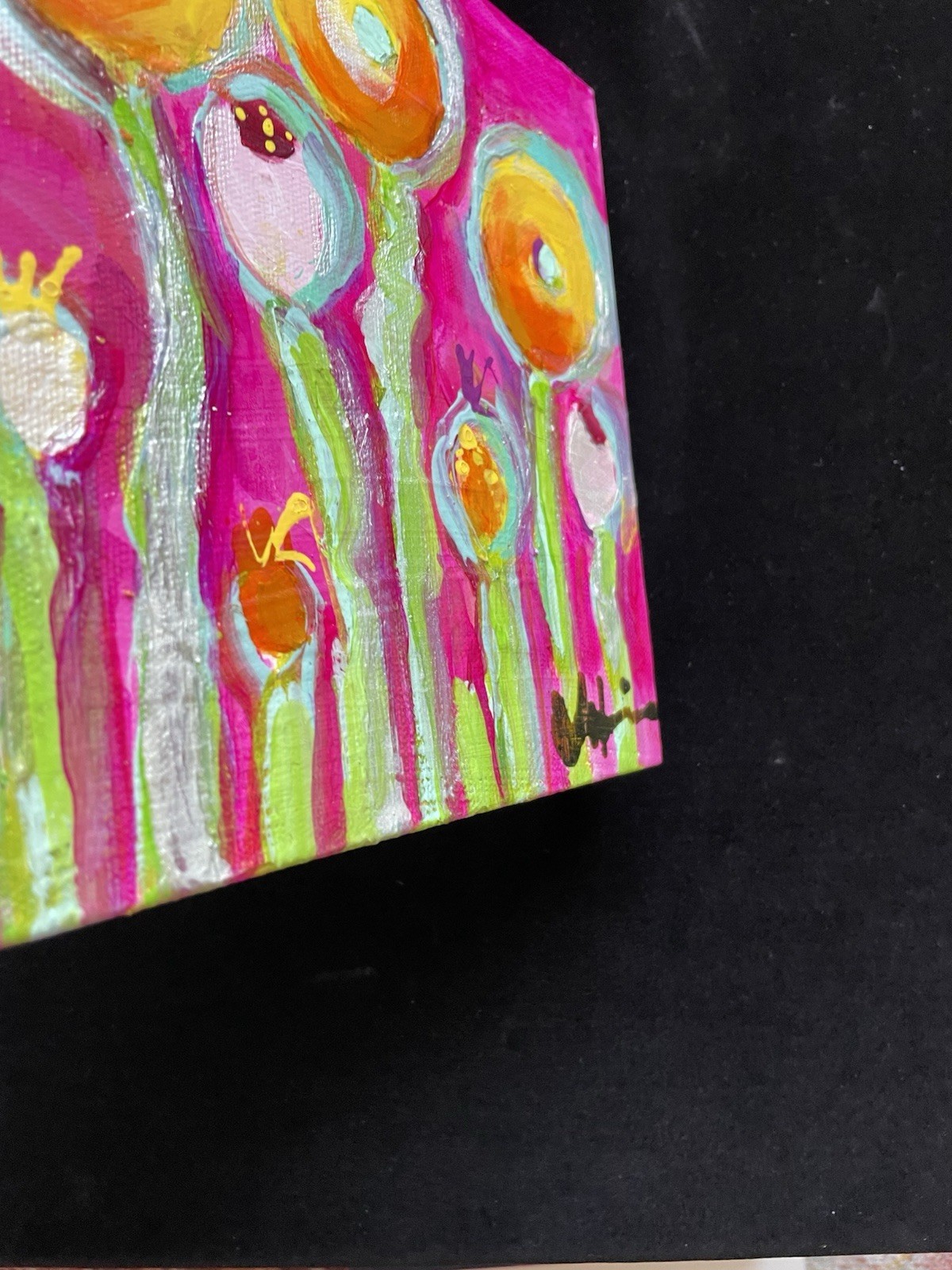 Poppies On Fuscia “ AnOriginal Acrylic Painting 8”x8”x1.5”On Canvas.