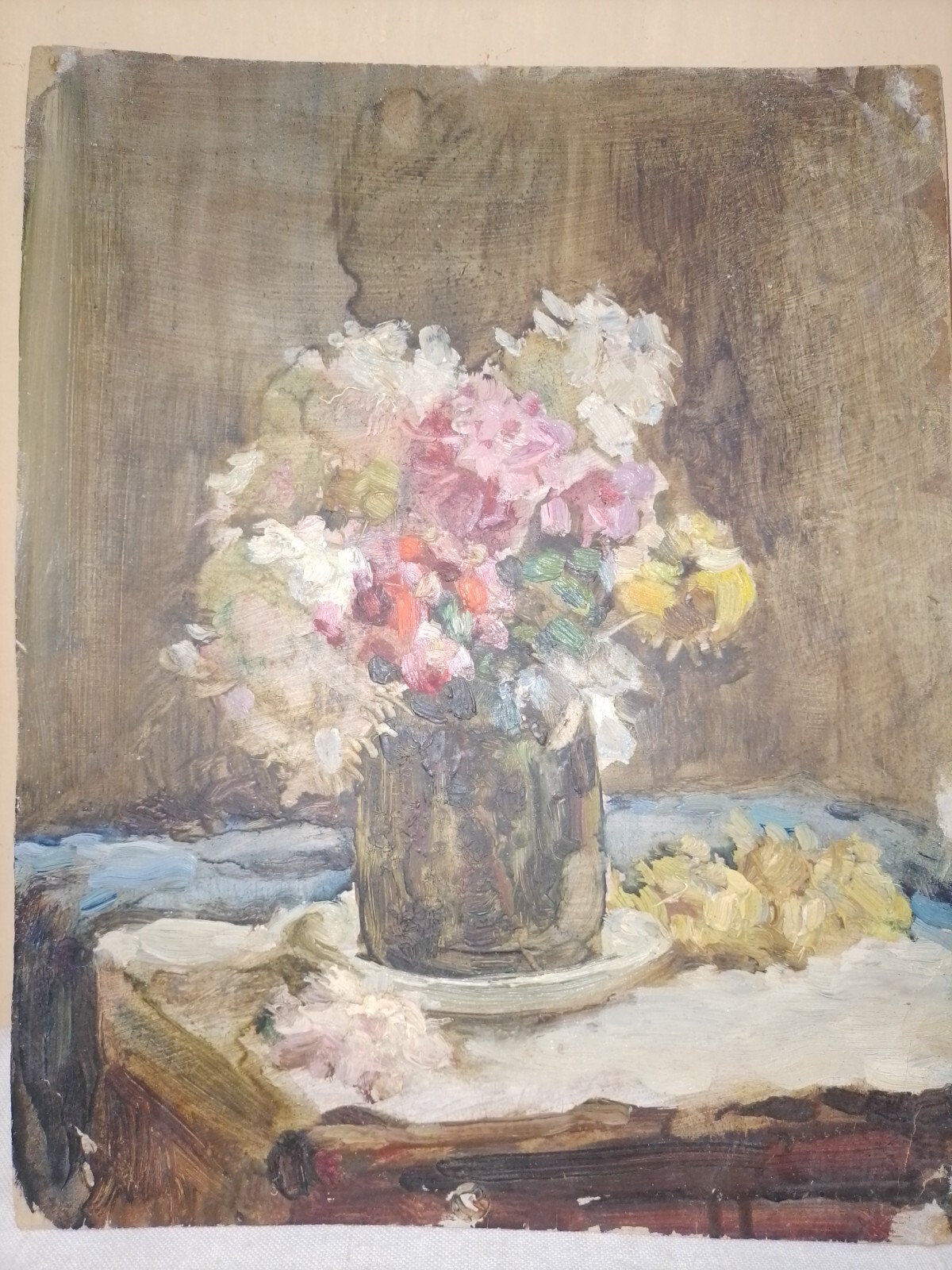 Painting, floral still life, cardboard oil . Author I. Horovy 1950s