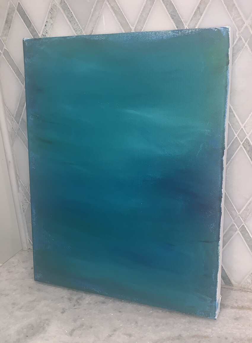 Vtg Modern Contemporary Shades Of Matte Blue & Green Painting Unframed 11”x14”