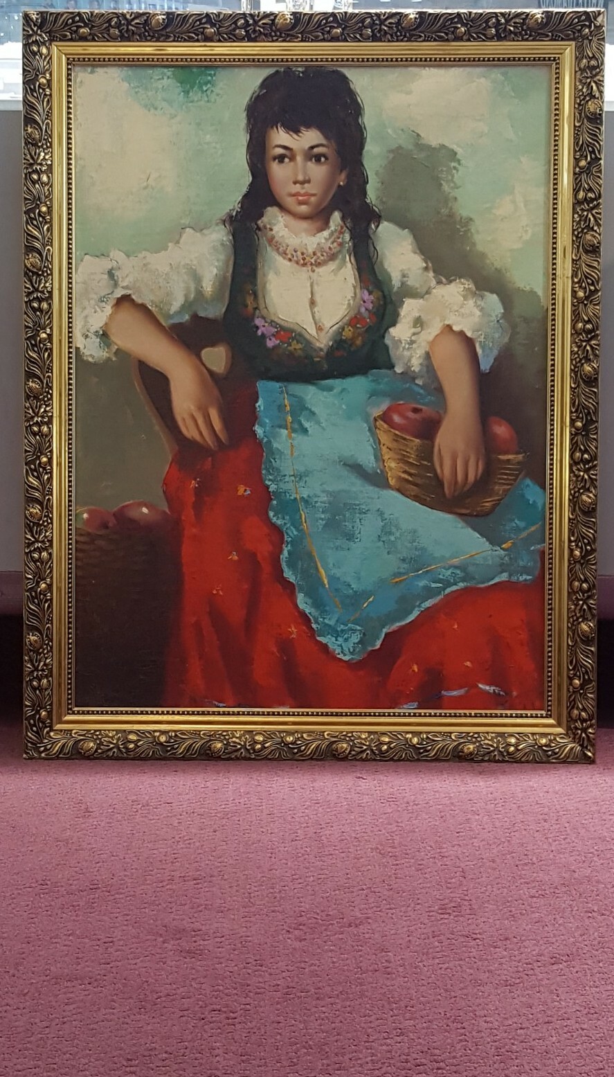 Violetta Koszeghy Hungarian Artist Girl Sitting In Chair W/ Apples Oil On Canvas
