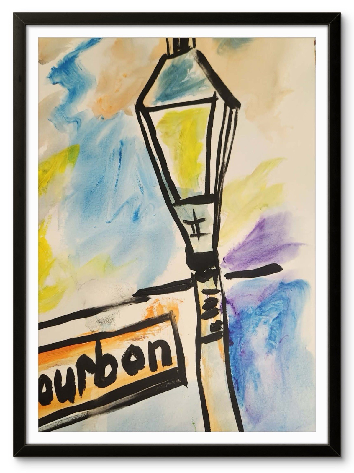 Abstract Bourbon Street Light Unique Bold Art Acrylic Mixed Media Paper 12X16