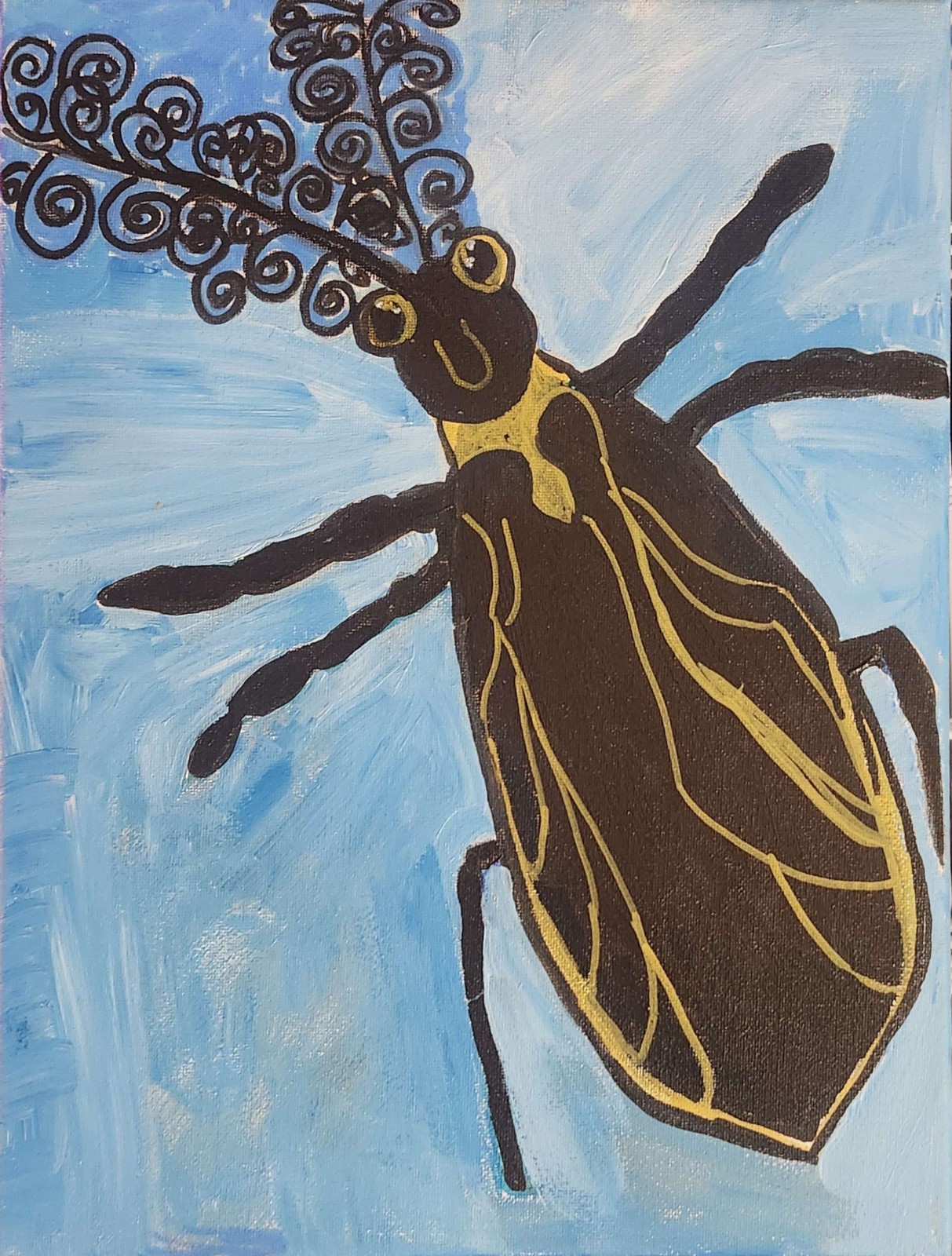 Fancy Insect Glowworm Vibrant Abstract Expressionism Painting 11×14 Canvas