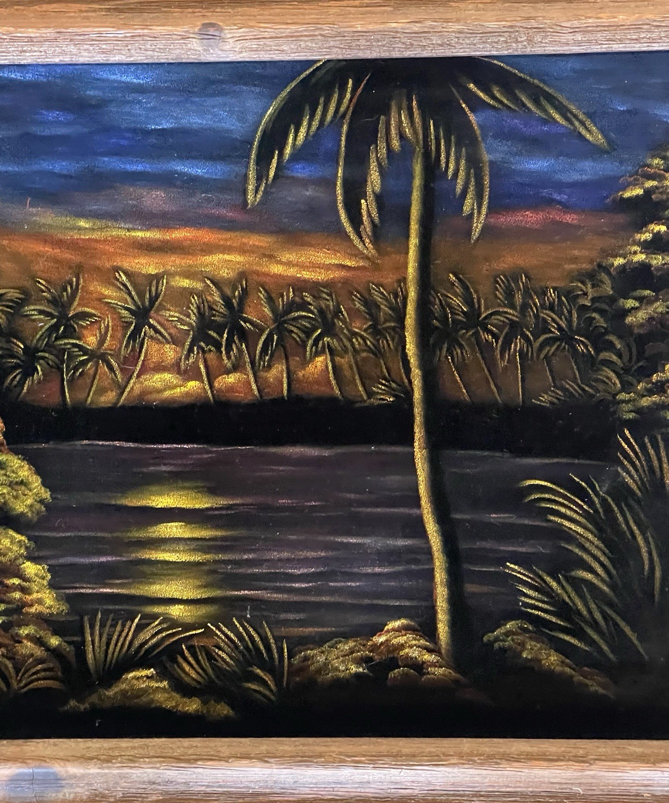 Vintage Hawaii Original Acrylic John De Ponce Hawaiian Sunset Framed Painting