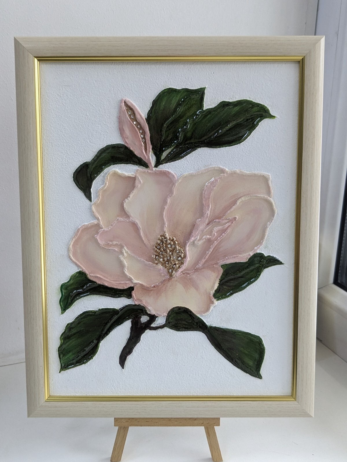 3d Textured Painting Pink Magnolia, Epoxy Resin Wall Art, Mixed media, Resin Art