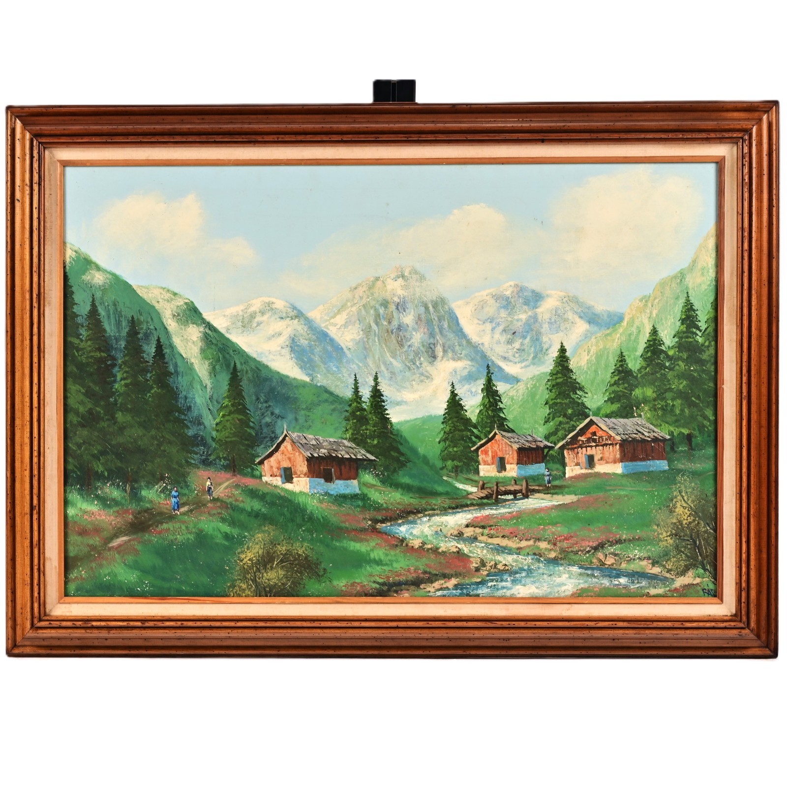 FAIG Original Vintage Signed Figurative Mountain Lake Landscape Oil Painting