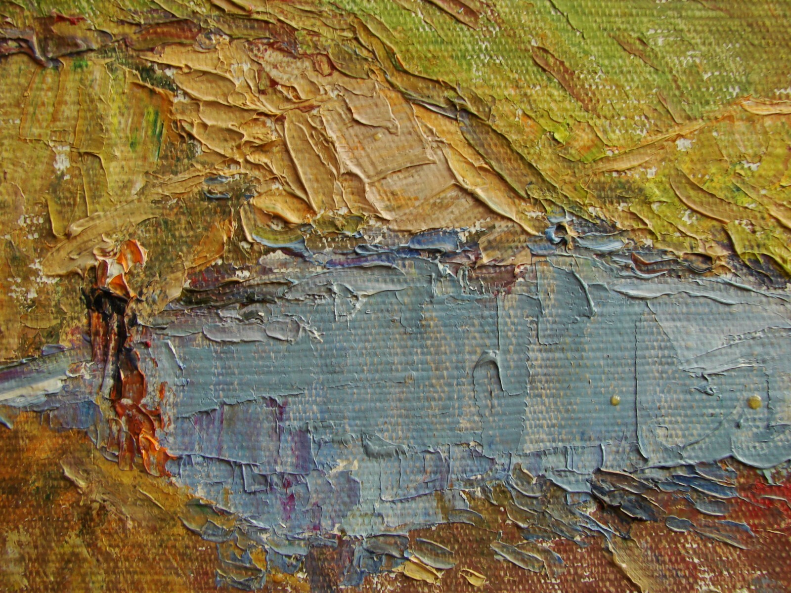 Ukrainian Soviet Oil Painting Impressionism landscape field lake summer