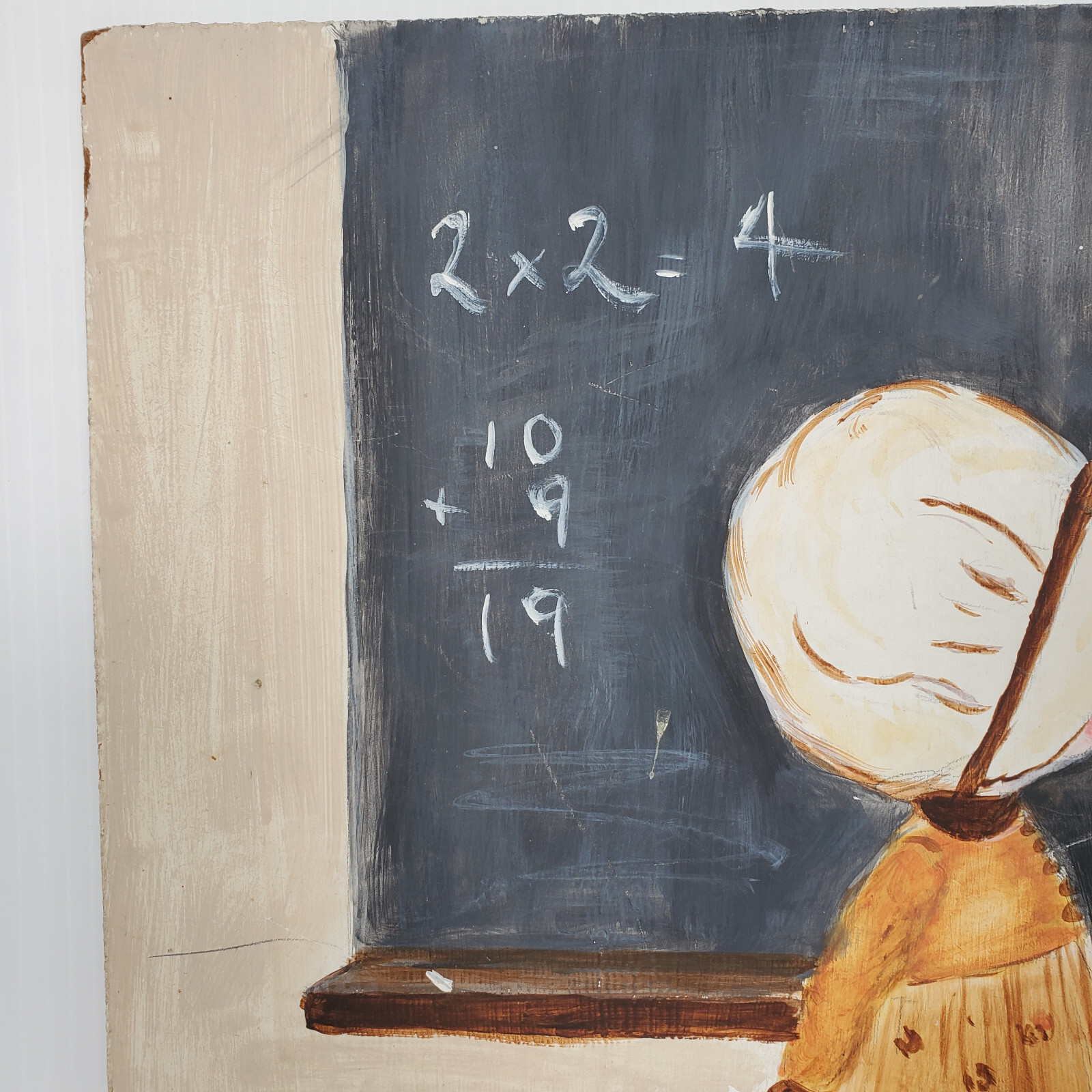 Primitive School House Girl Spelling Cat Chalkboard Math 18×12 Acrylic? Painting