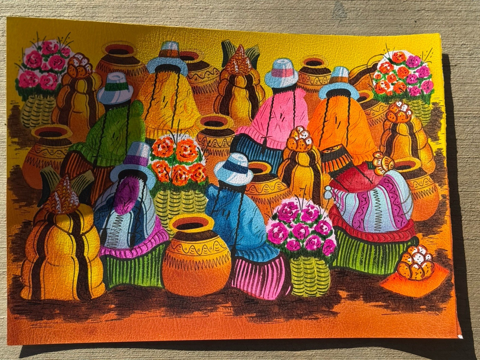 Latin America Folk Art Painting Late 1970s to 1990s Painted On Leather
