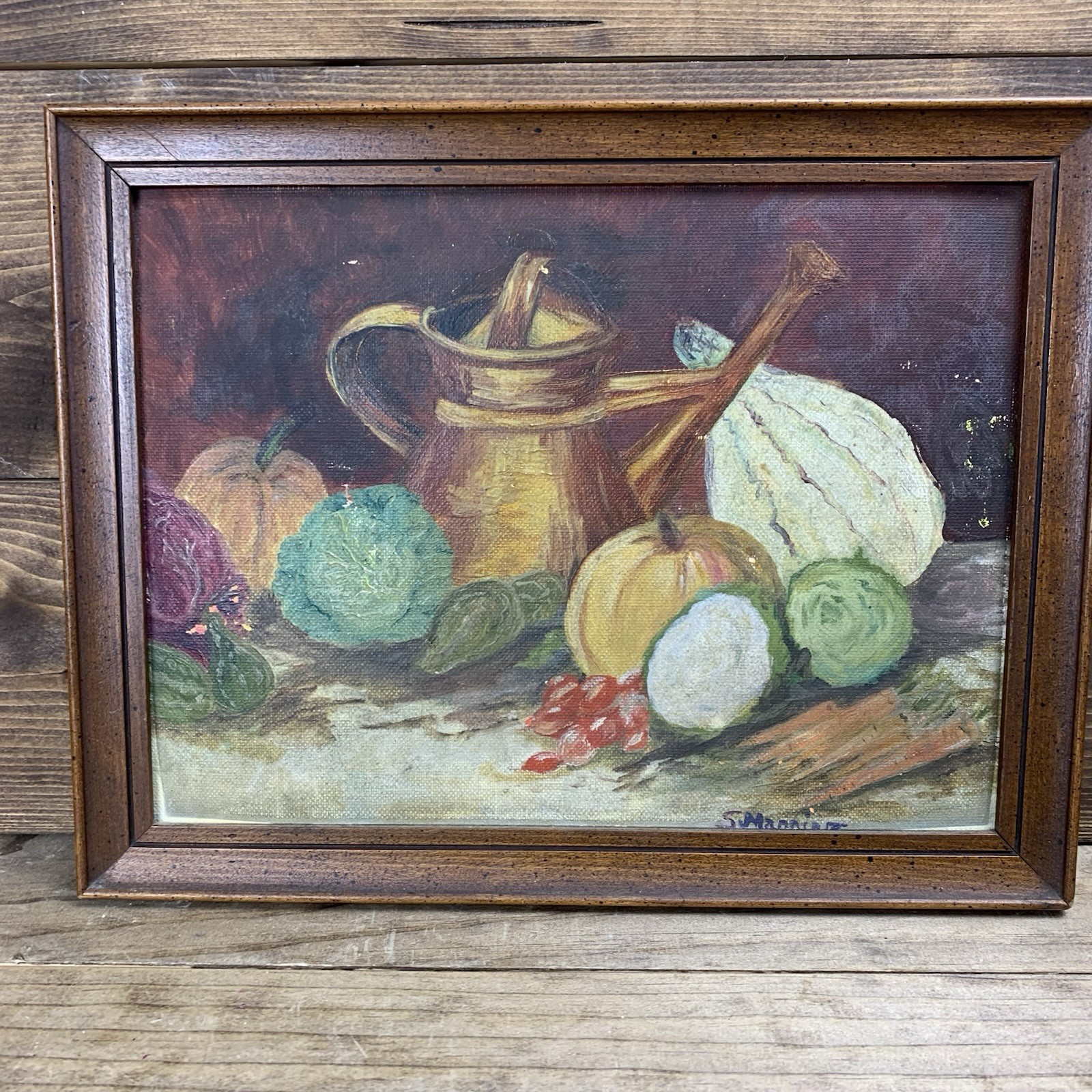 Vintage Original Signed Kitchen Still Life Vegetable Painting (10.5” x 13.5”)