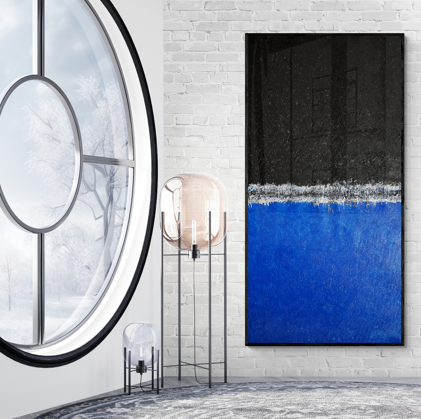 XXL Rothko Style Blue & Black Color Field Abstract Art Painting 59×30 in