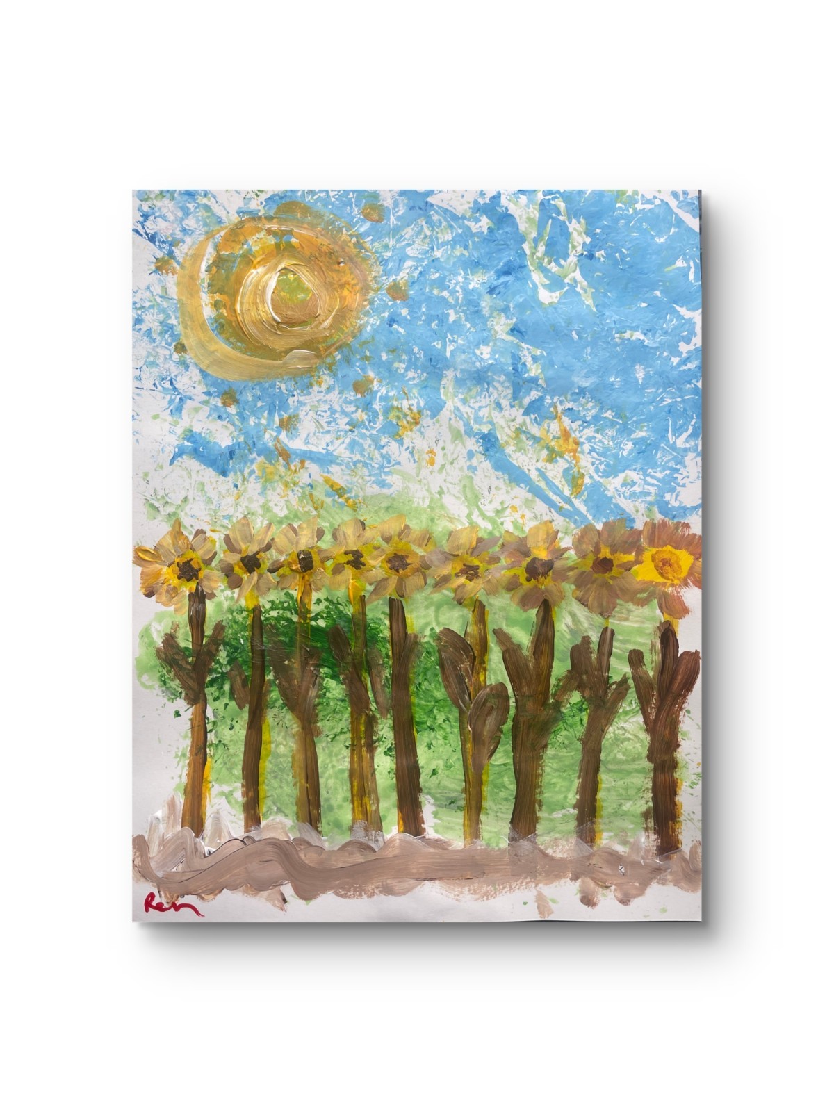 Tall Sunflower Field 11 X 14″ Airy Fresh Acrylic Paint Canvas Impressionism