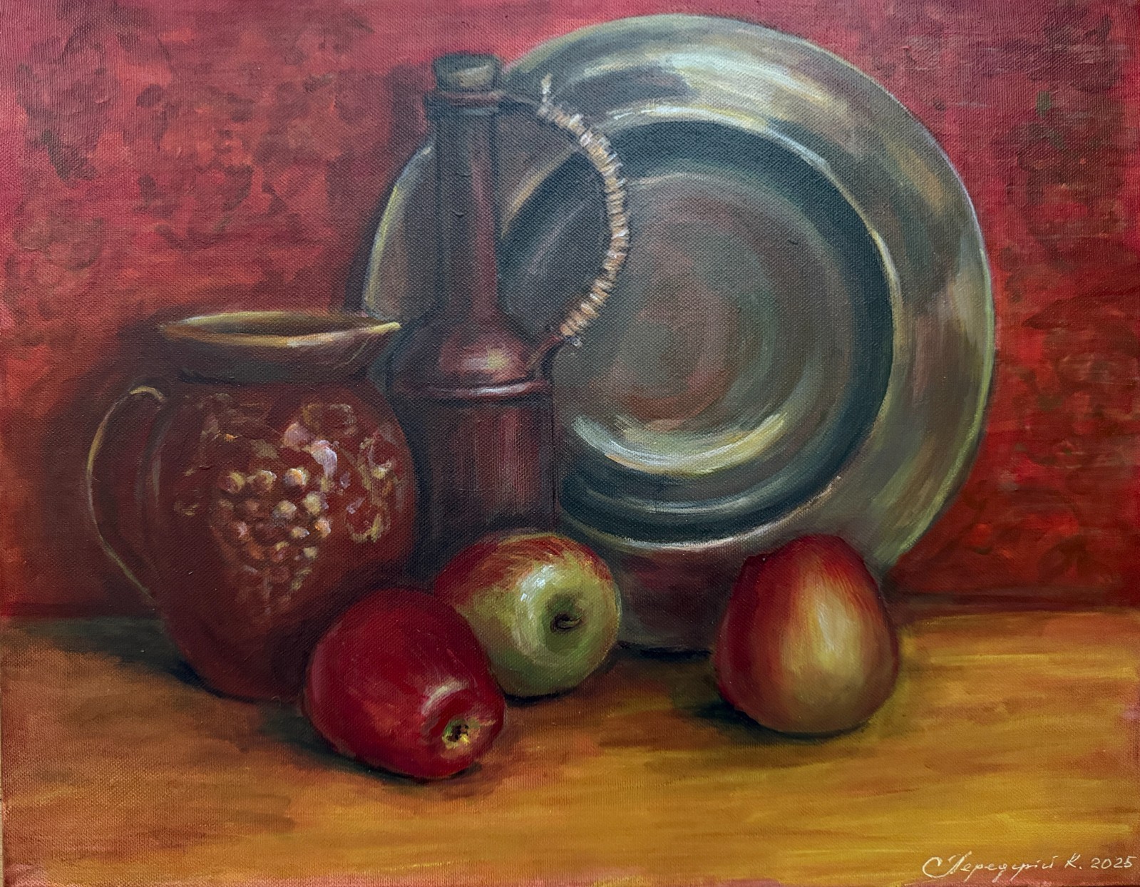 art 663 original painting acrylic on canvas 14×18 in (35×45 cm) Still Life Apple