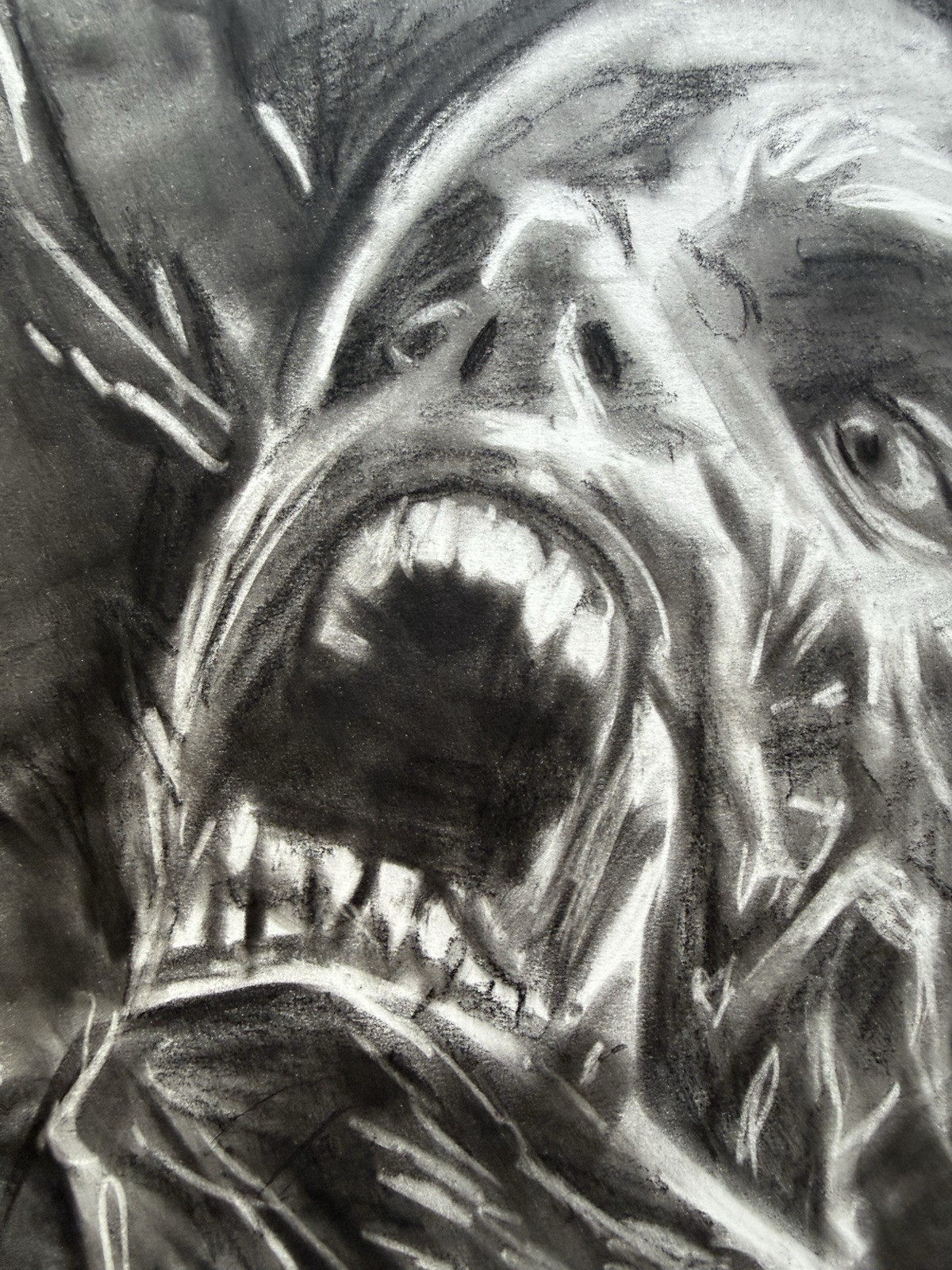 Screaming Horror Face Pastel Drawing 11×14 Dark Art Original