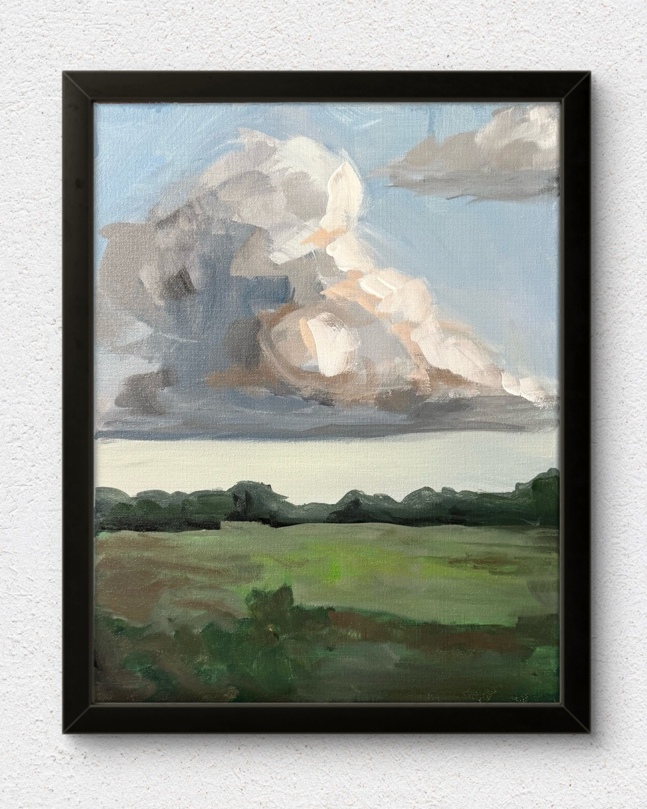 Original Acrylic Landscape Painting Contemporary Modern Field and Clouds 11×14