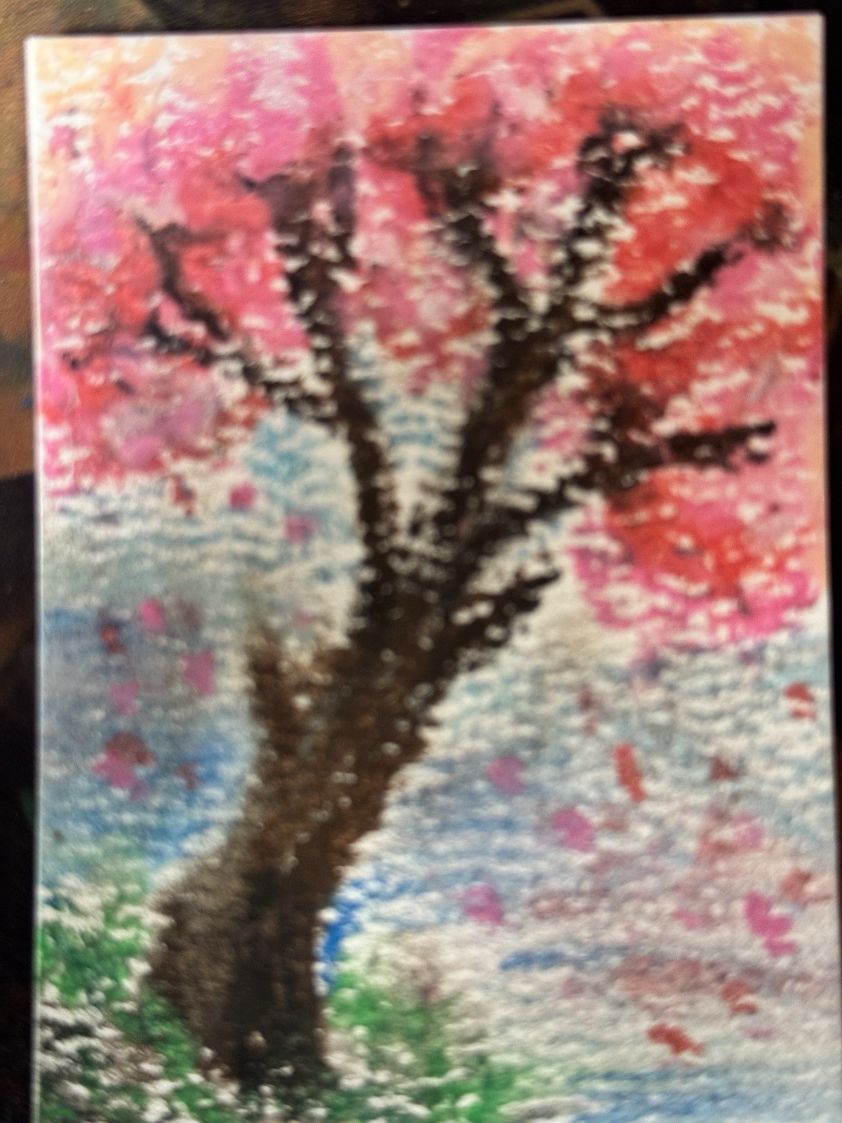 Original Floral Cherry Blossom Oil Pastels 2.5×3.5in Mini Art ACEO/ ATC Card