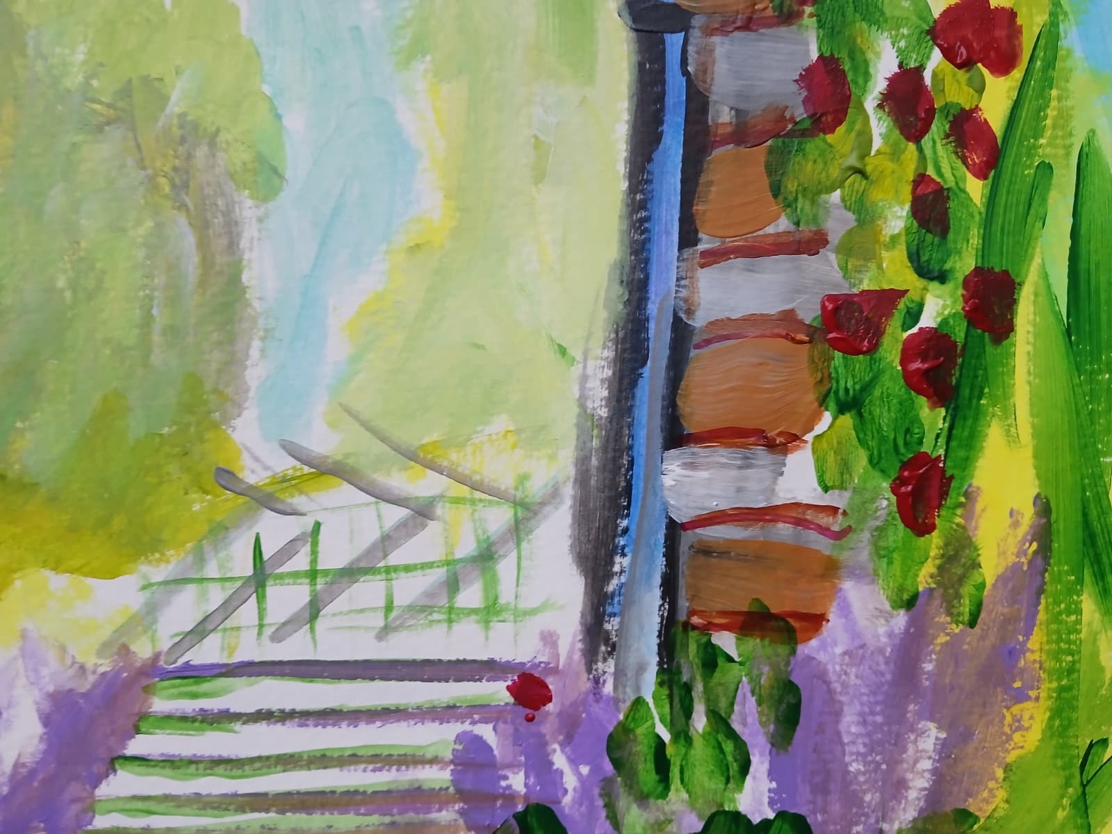 Impressionistic 11×14 Rose Garden Gate Acrylic Original Signed Art Painting