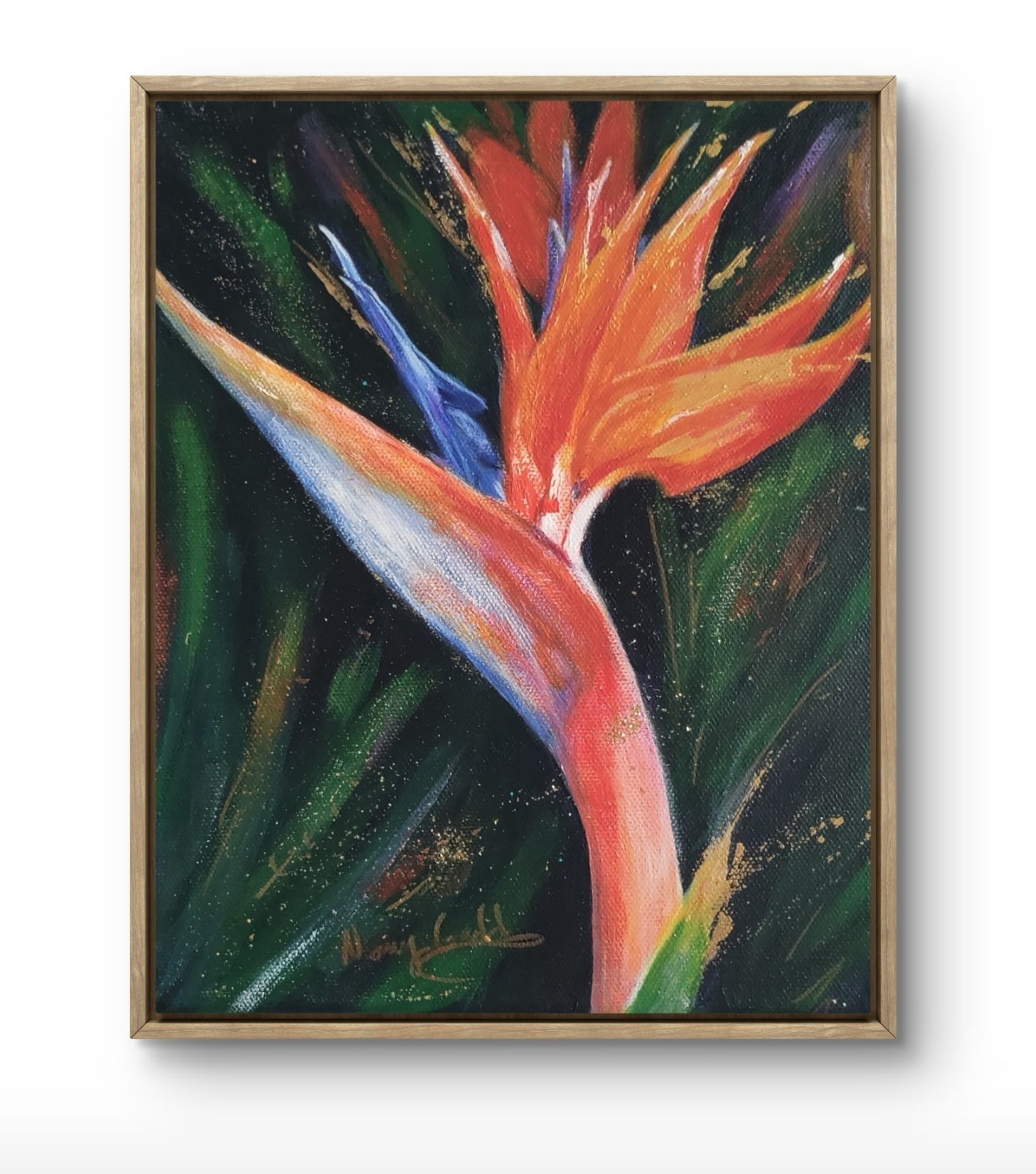 Original Colorful 8 x 10 Bird of Paradise Bloom Acrylic Canvas Painting