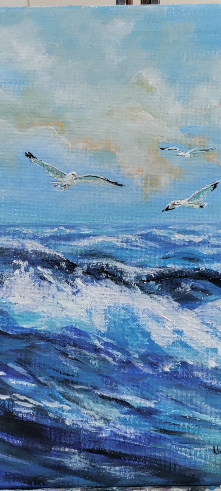 Original Expressionism 9 x 12 Blue Ocean Waves Acrylic Wall Canvas Art Painting