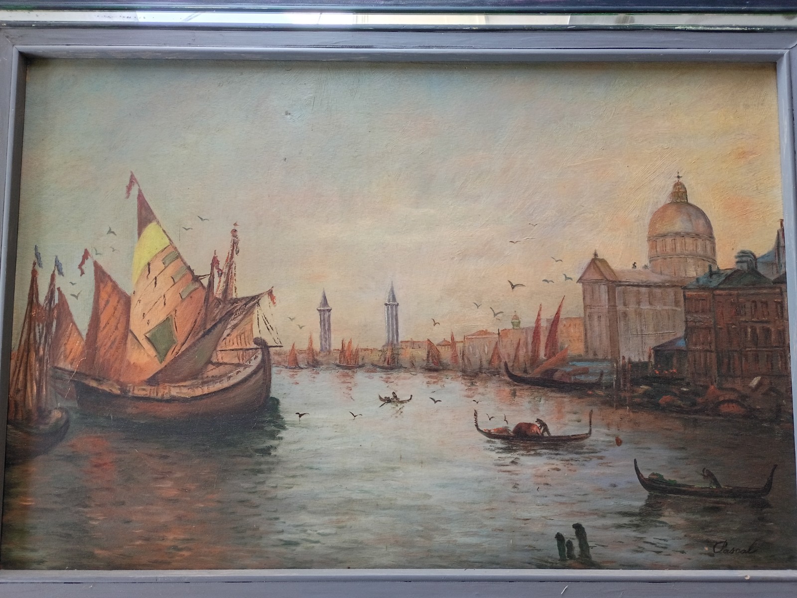 PAUL PASCAL (1839-1905) ORIGINAL FRENCH ANTIQUE VENICE CANAL SCENE OIL PAINTING