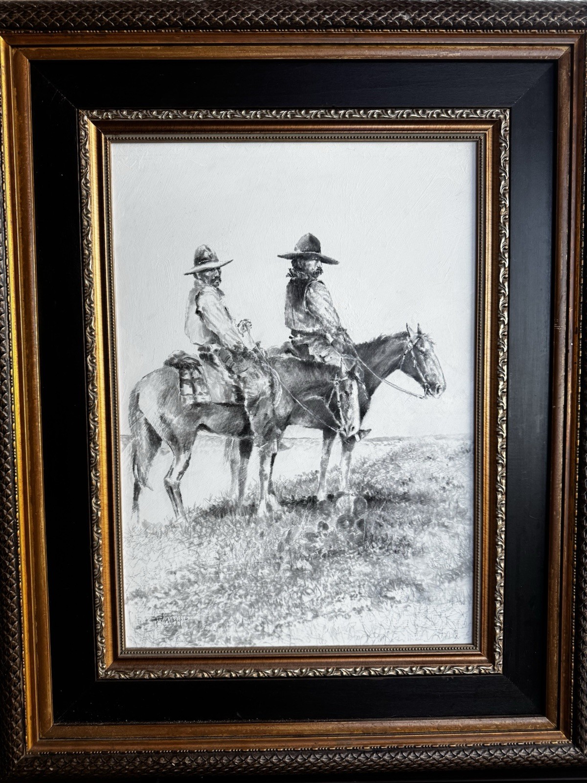 Raul Gutierrez Original charcoal on board “trackers” Signed Front And Rear.
