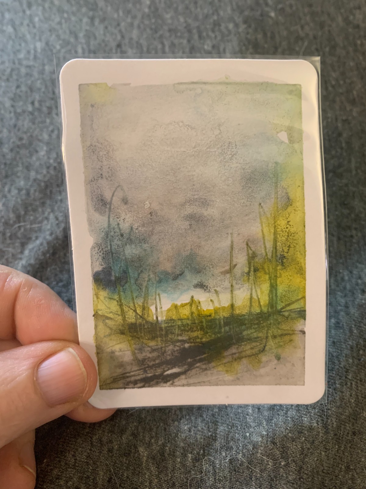 ACEO, Original Watercolor, Moody Abstract Marsh Painting by Sheila Squillante