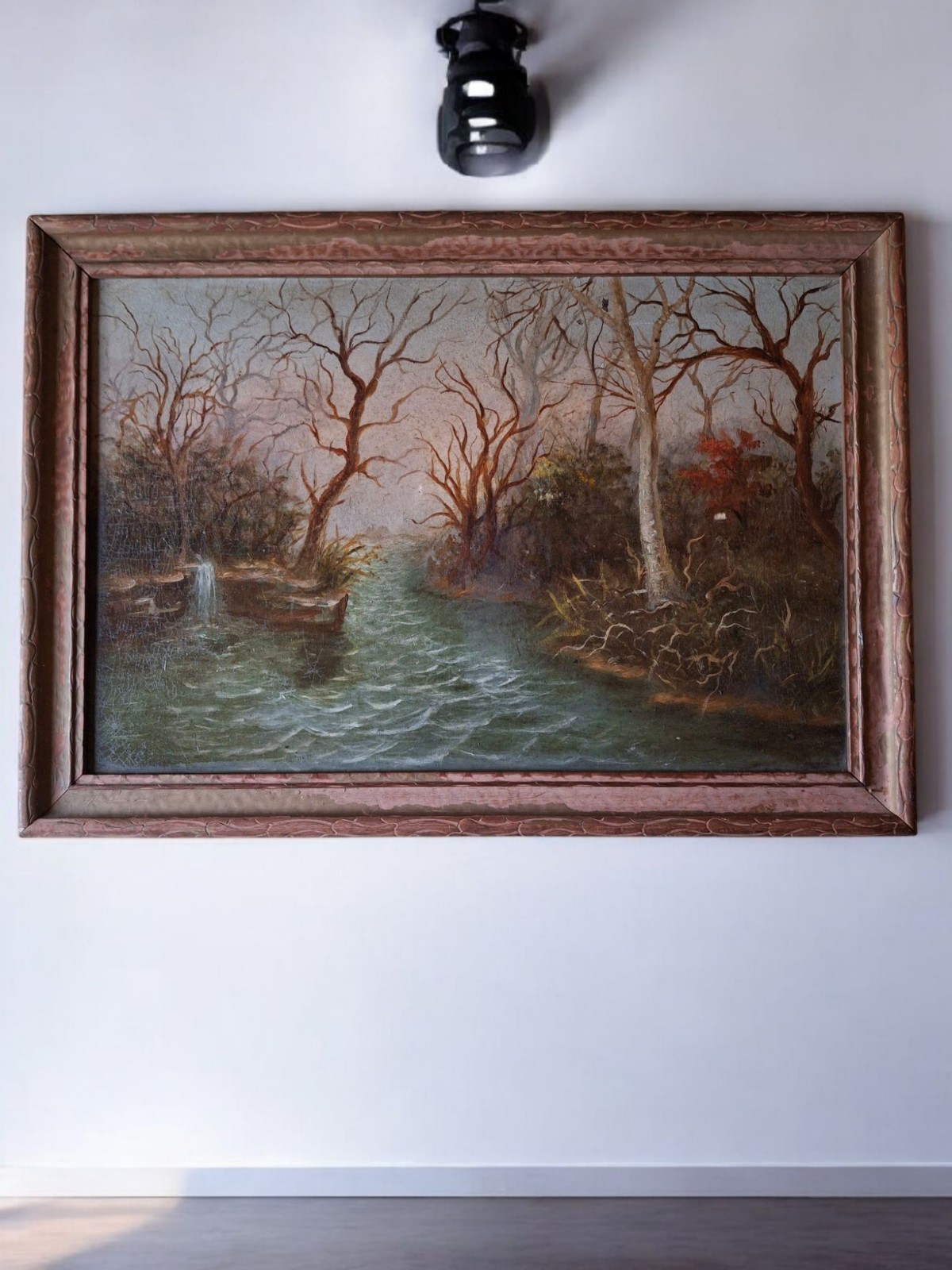 Antique Landscape River Stream Hauntingly Beautiful Waterfall Painting on Artist