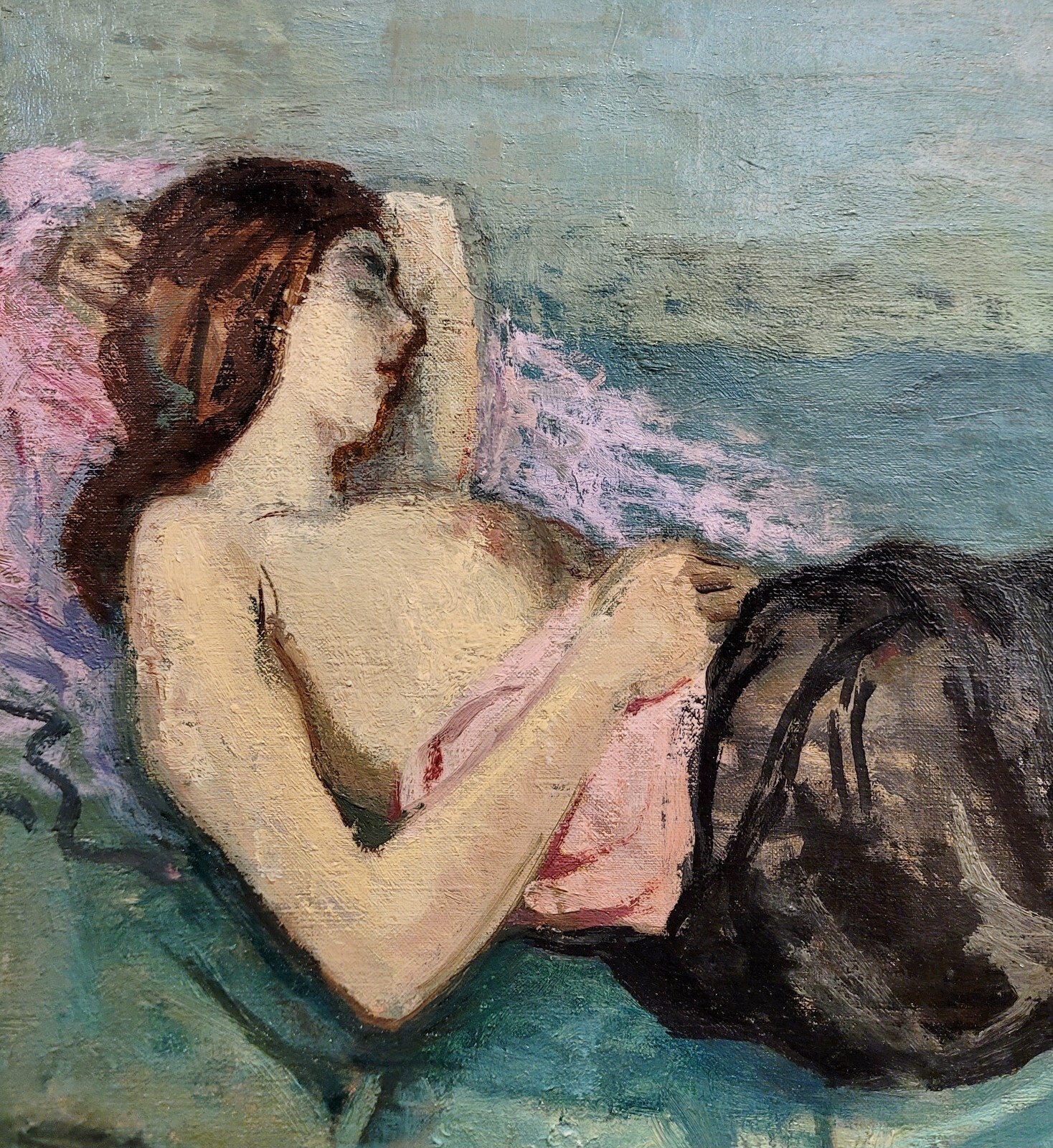 Moses Soyer – Model in a Pink Slip -1930s Oil painting