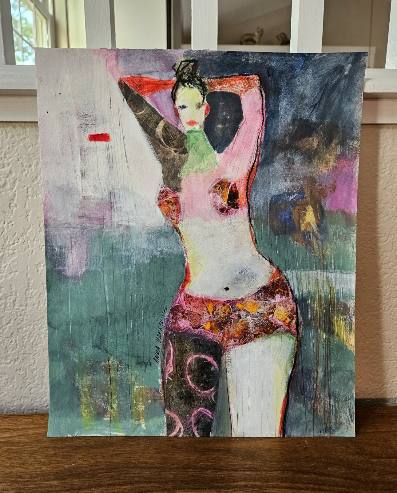 Original Painting Art Abstract Cubist Woman Figure Portrait 17×14
