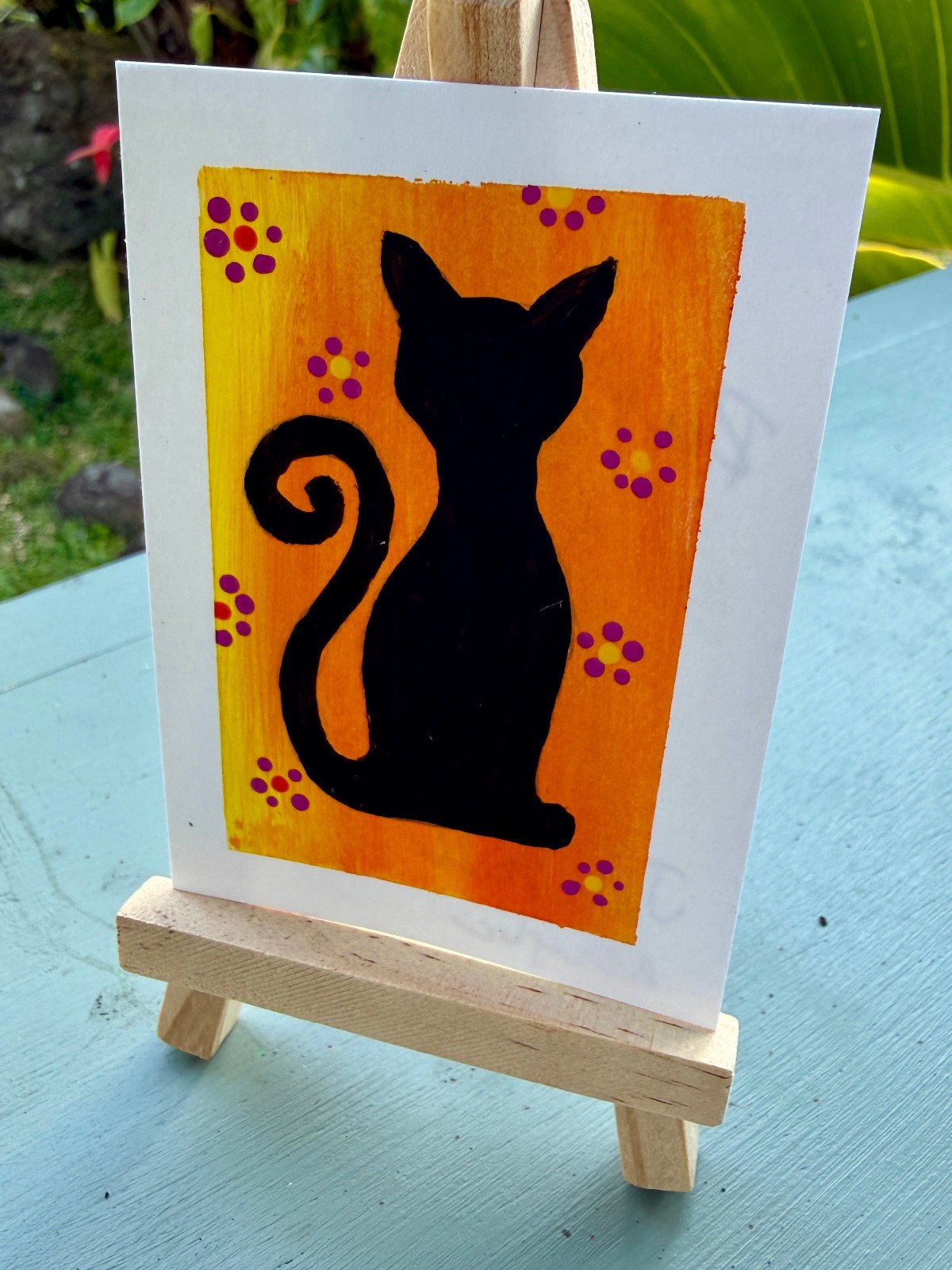 ACEO/ATC Original Acrylic Cat Mini Painting «Pretty Kitty» Signed Art 3.5×2.5