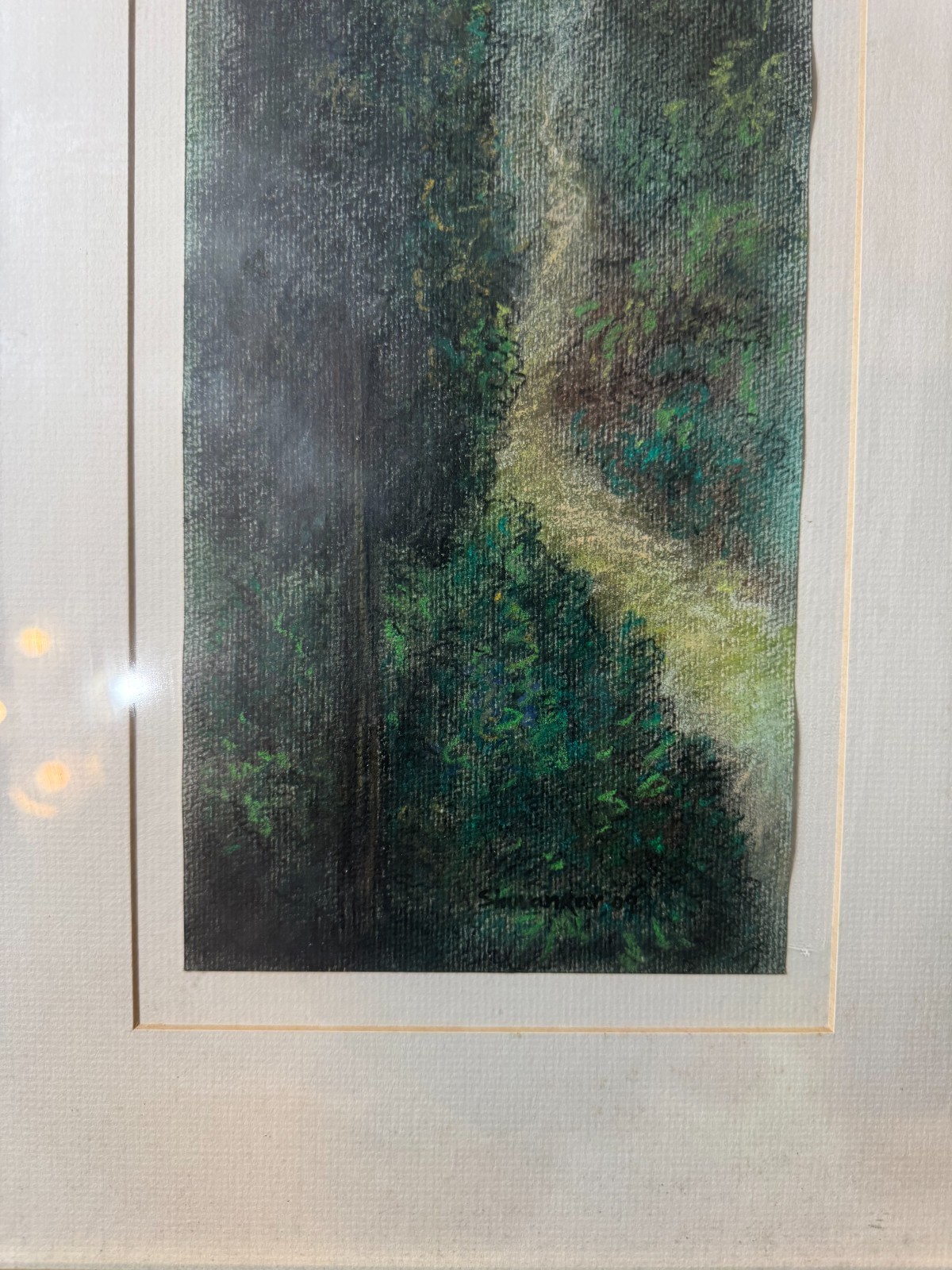 Original Signed Shuvankar Maitra Pastel Landscape Framed Vertical Forest Art