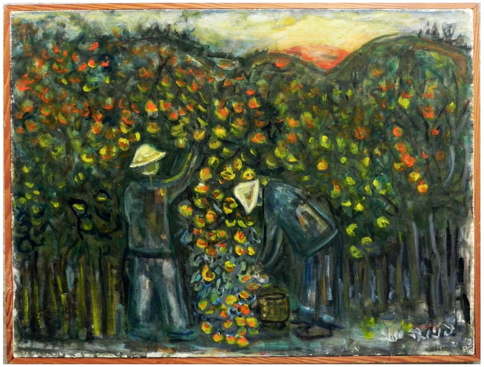 Pnina Yeini: Picking Oranges in Kibbutz Orchard 1960s / Social Realism Jewish
