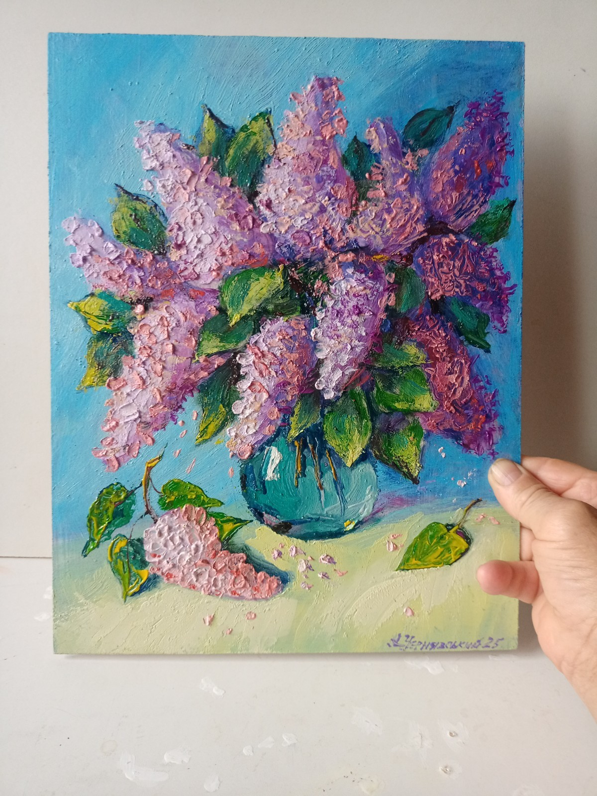Lilac Impasto Painting Original Art Impression Oil Painting 13.7 x 10.6 in