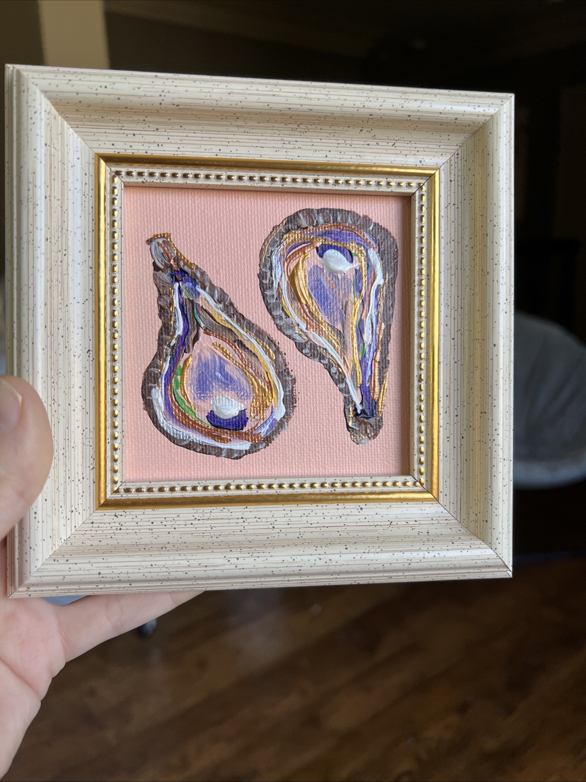 Oyster Shell,pearl , original,miniature Painting,small,mini, Framed