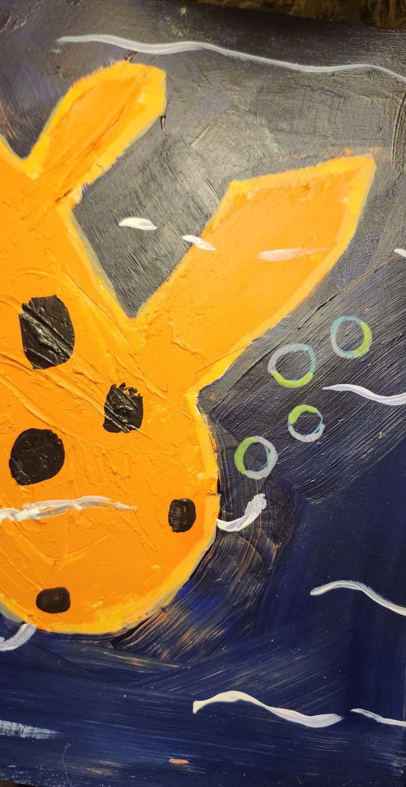 Spotted Koi Blowing Rainbow Bubbles Blue Pond Acrylic Painting 12×16