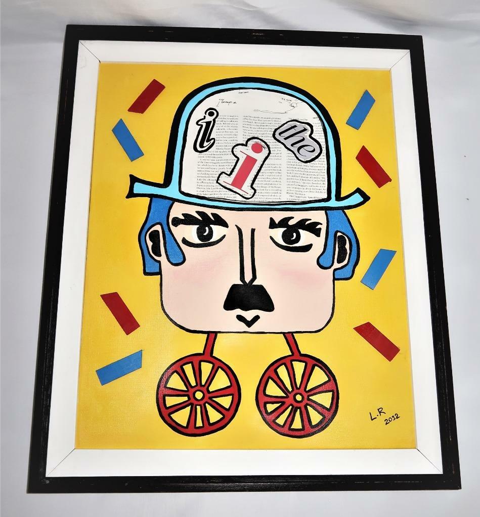 Art Mixed Media Outsider Artist L.R 2012, Man Framed Signed 18 5/8″ by 22 5/8″