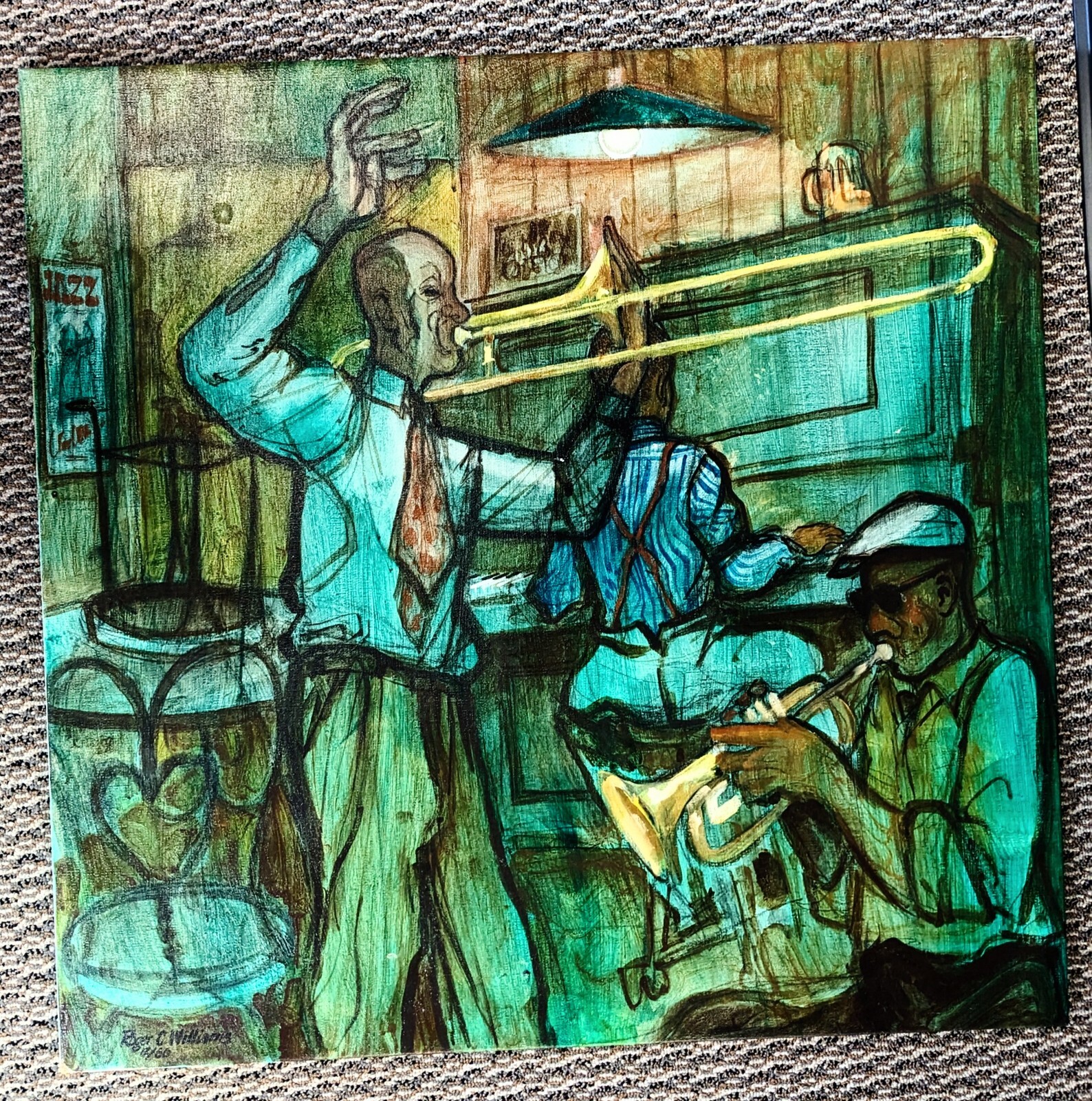 Oil Painting JAZZ CLUB «34»x34″ Great for Bar Music Room OFFERS WELCOME