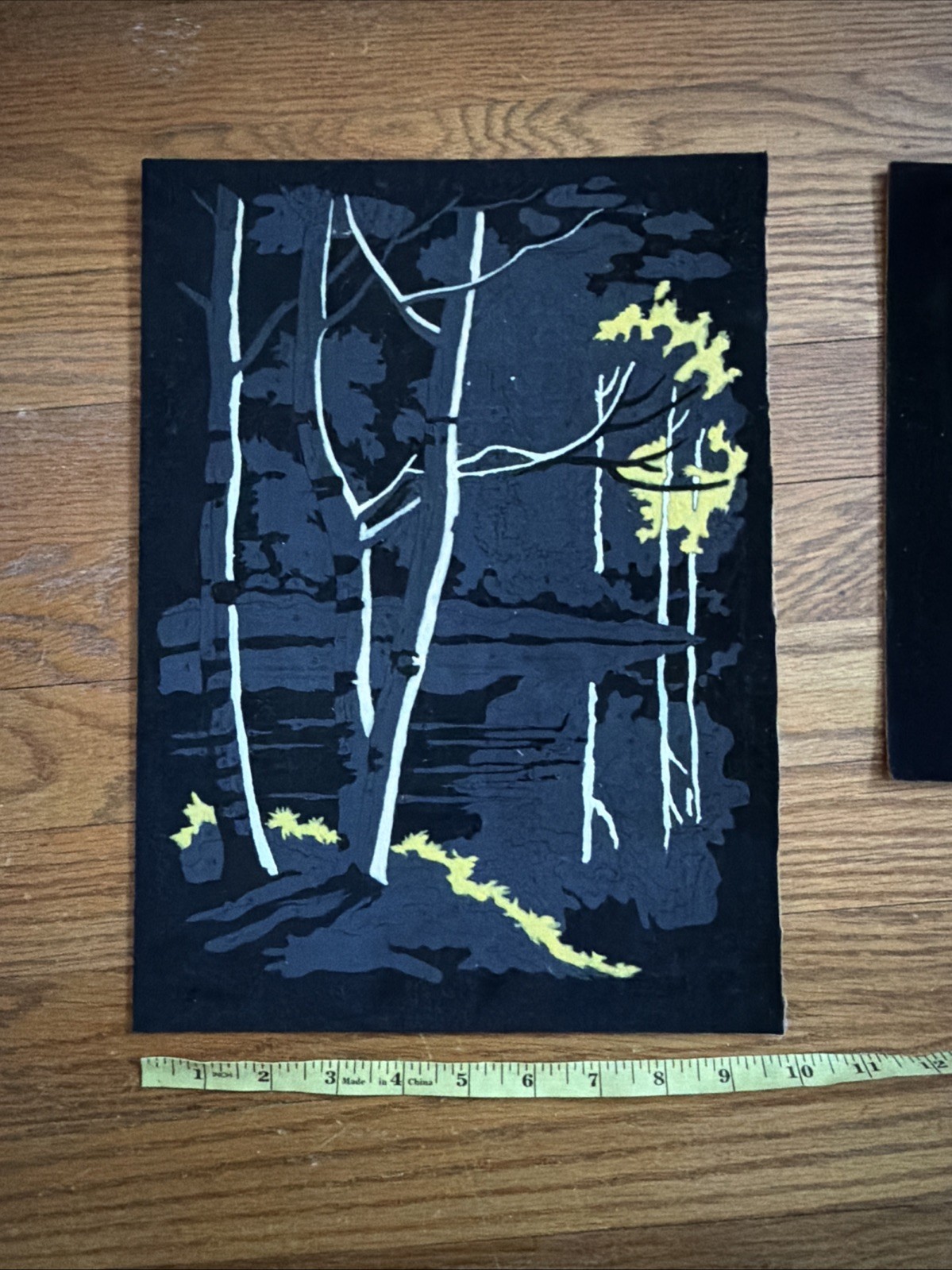 Pair PBN Paint By Number Elk Forest Call of Wild on Black Felt Vintage Velvet