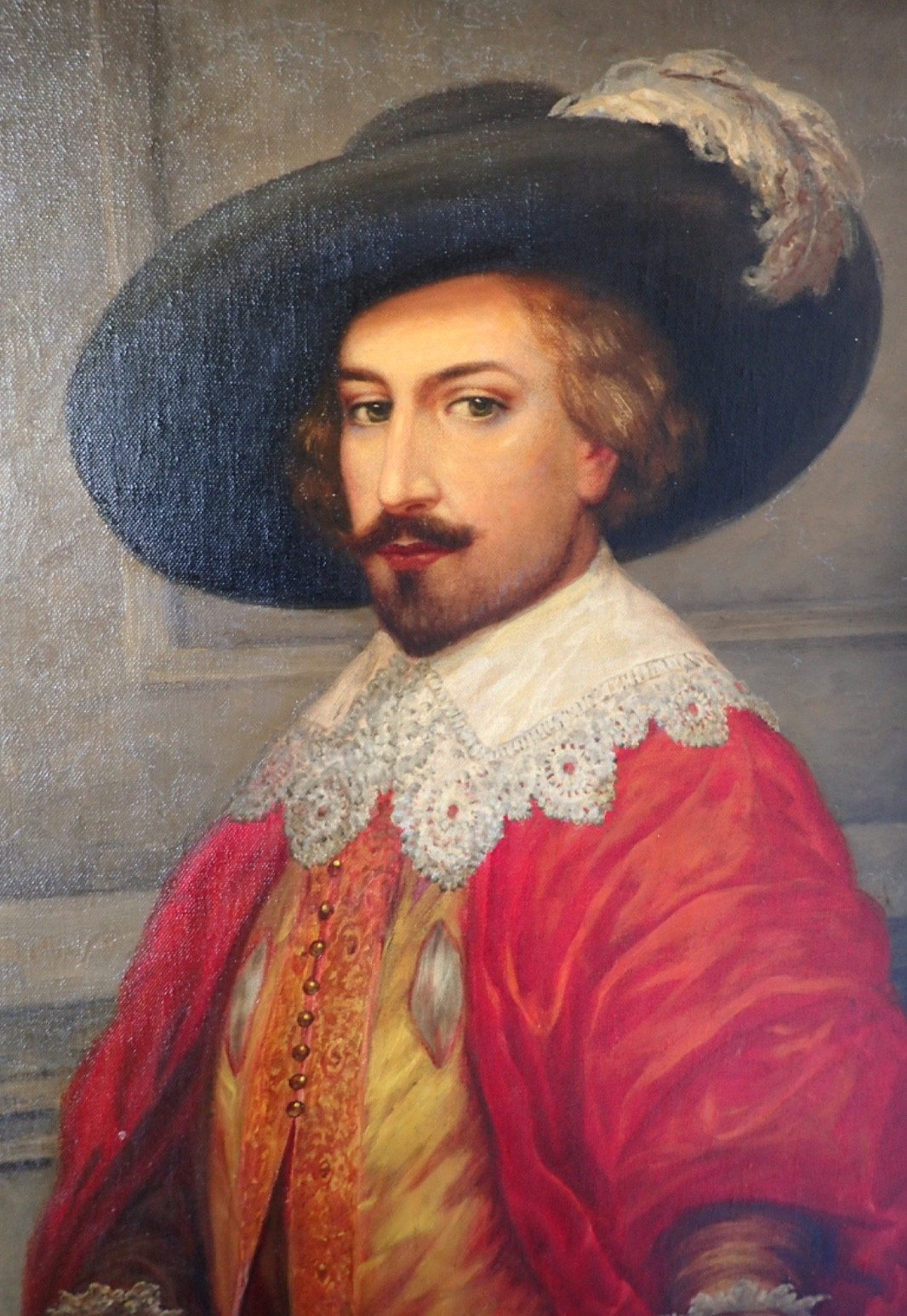 Vintage European Oil painting of French Musketeer – Canvas on a wooden stretcher
