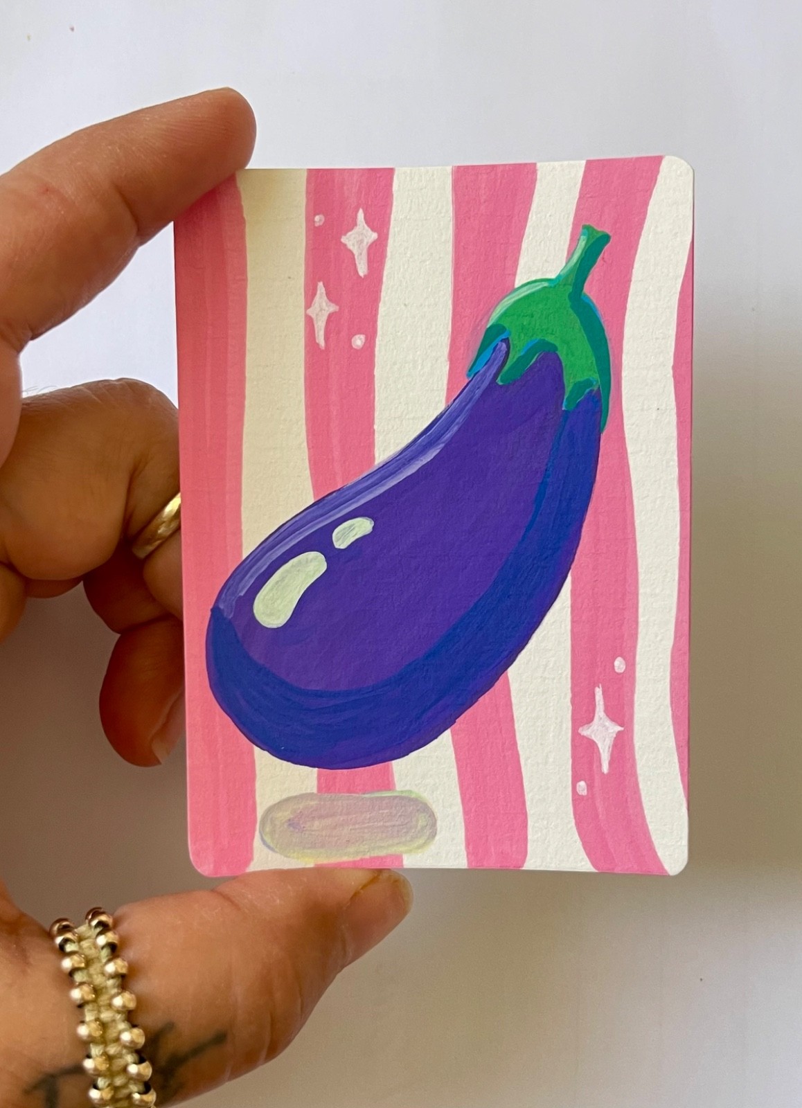 OOAK Original ACEO Eggplant Painting Vegetable Pop Art Card
