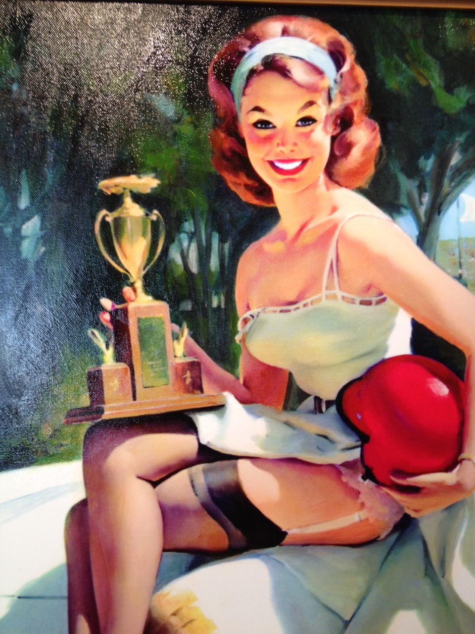 GIL ELVGREN – FAST LASS Last1 Pin-Up ORIGINAL PAINTING 300SL RACE CAR PINUP SALE