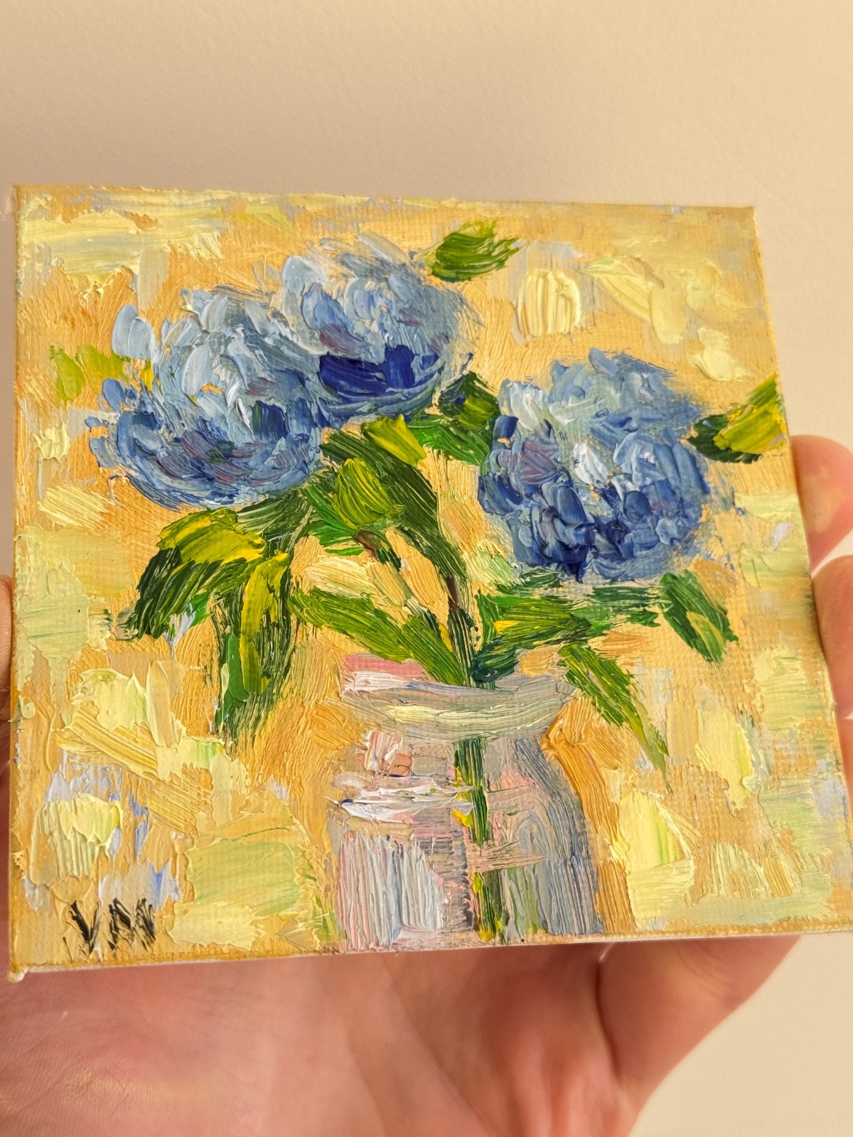 Hydrangea Painting Floral Original Art Impasto Oil Canvas Flower Still Life