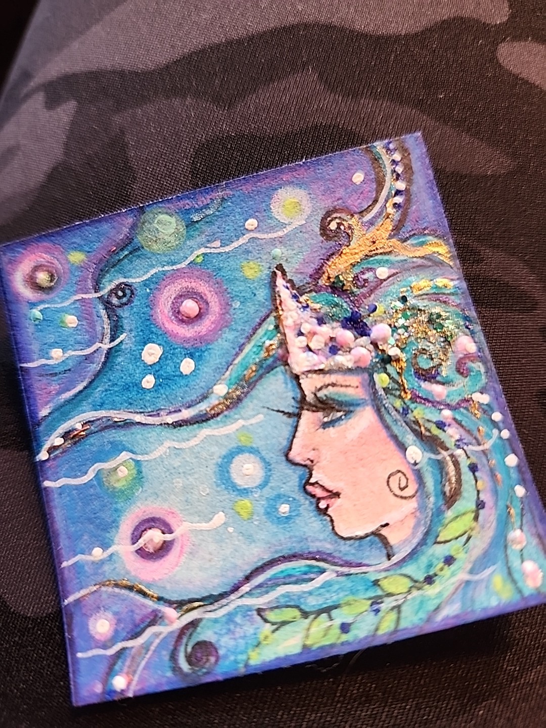 Original Mini PAINTING 2×2 Inches Tiny Mermaid By Renee Lavoie