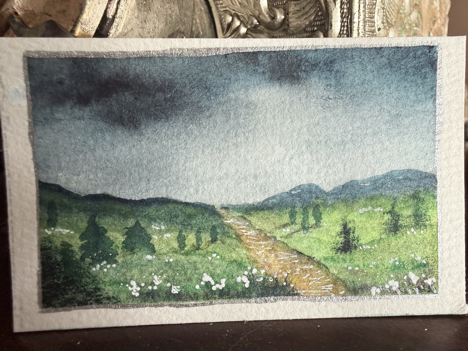 ACEO Watercolor Original Painting on Paper. Landscape Mountains Trees