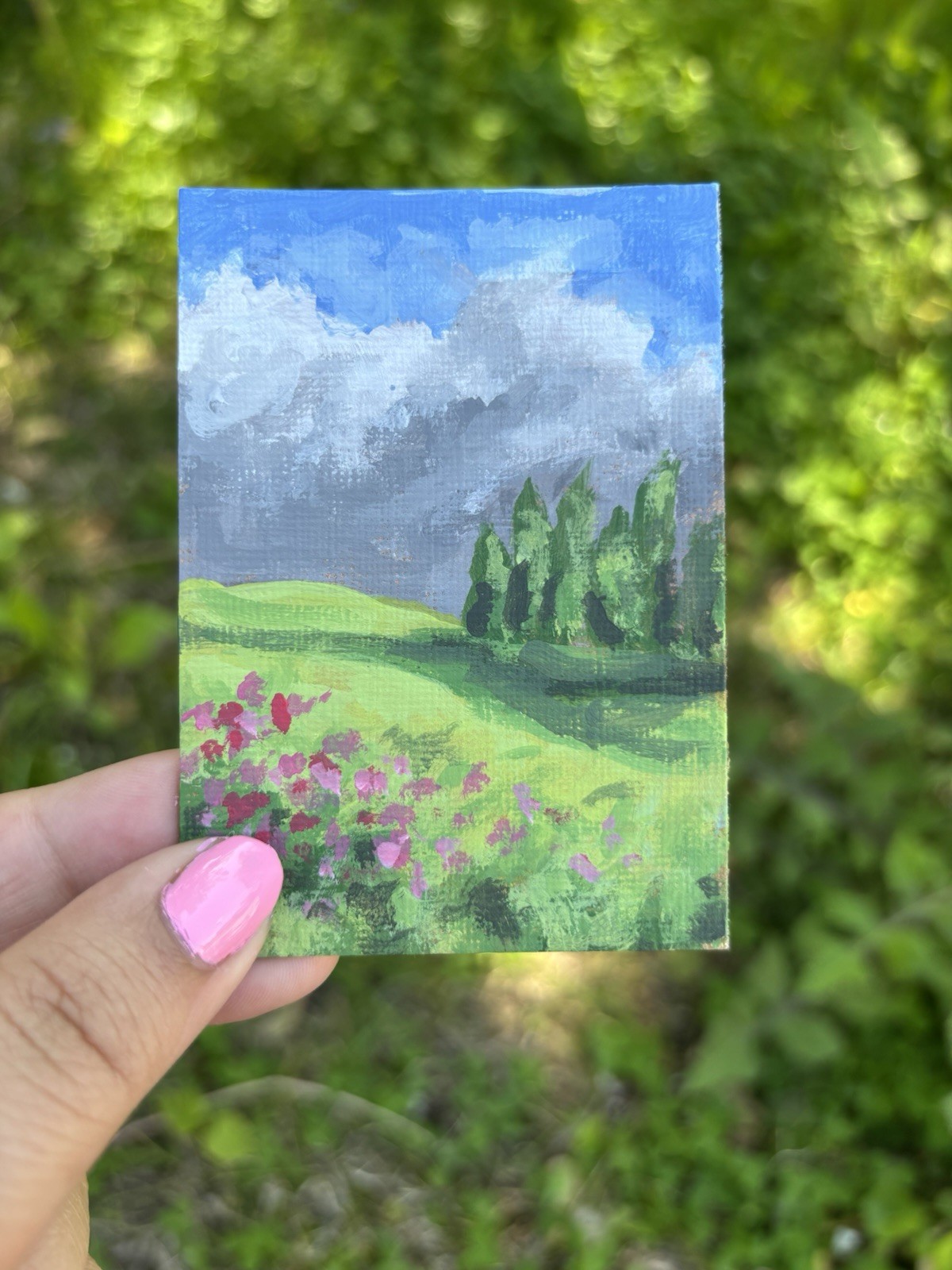 ACEO original Abstract Landscape Miniature acrylic painting OOAK sky trees art
