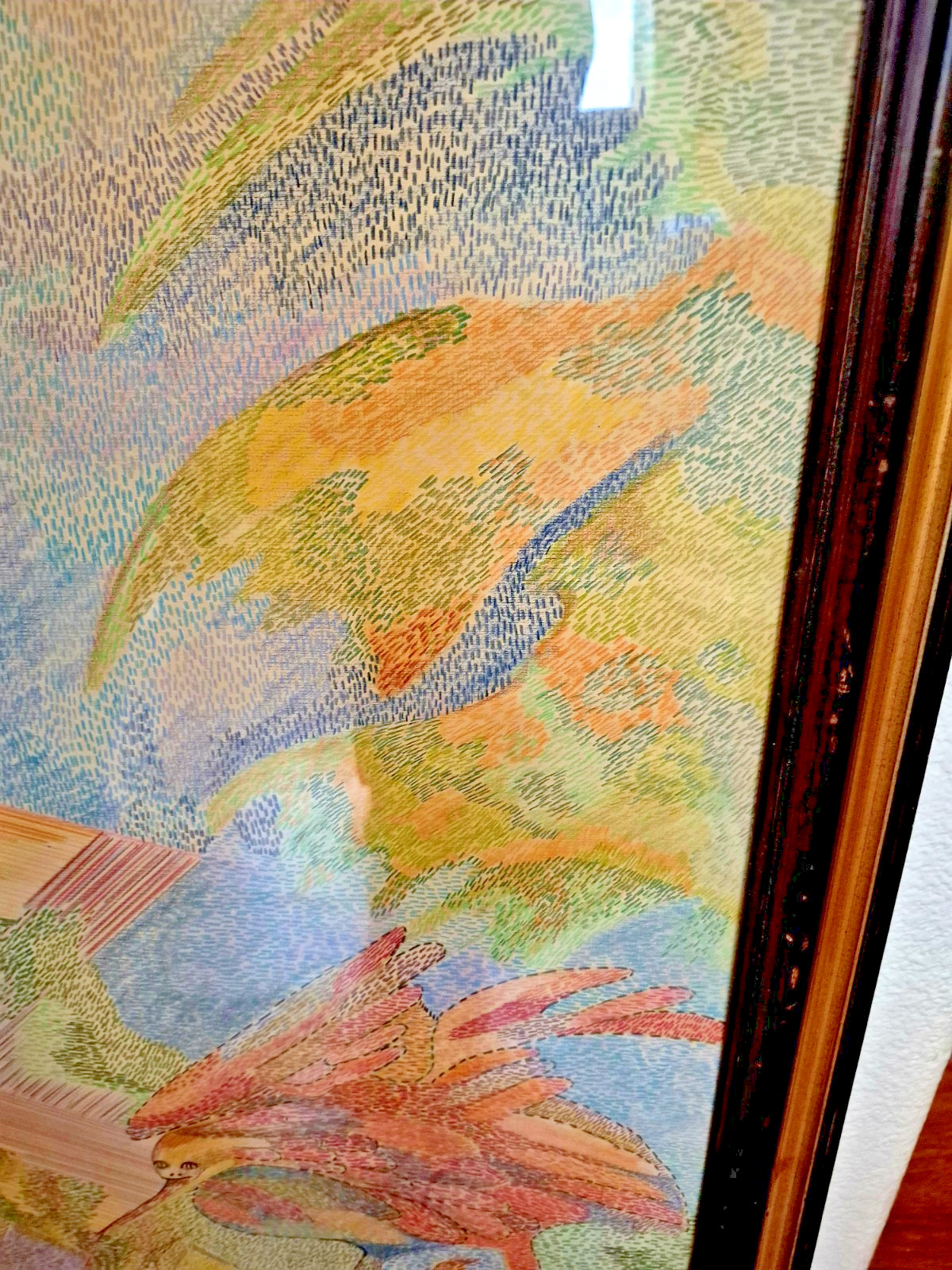 Large 43″ X 36″ Art Painting Colored Pencil Pointillism Mima Trifunovic Mermaids