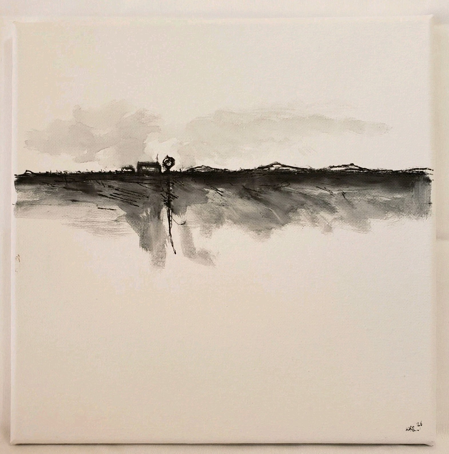 No.679 Original Abstract Minimal Landscape Ink Painting By K.A.Davis