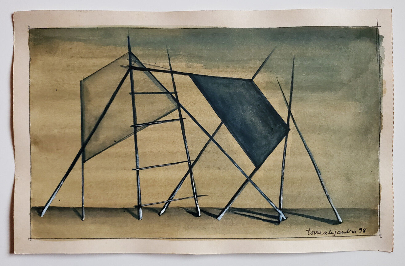 Orig Vintage Study Theater Stage Set Design Gouache on WC Paper 7″x11″ Signed