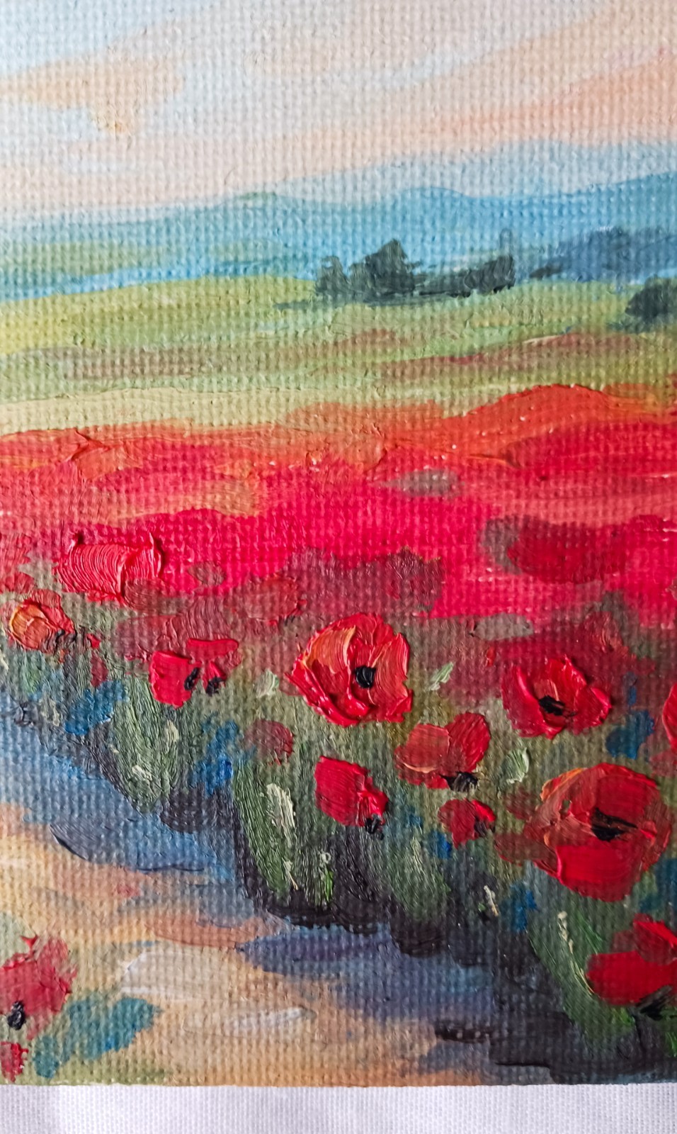 ORIGINAL Oil Painting Modern Impressionism Landscape House Poppy Field 5″x7″